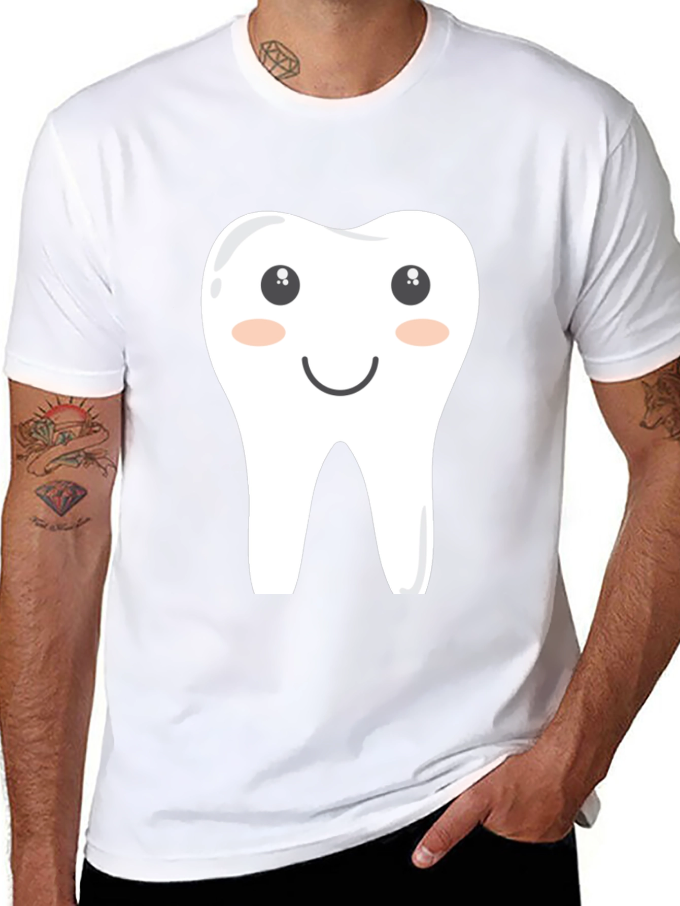 Cartoon Tooth Graphic Tee - Black