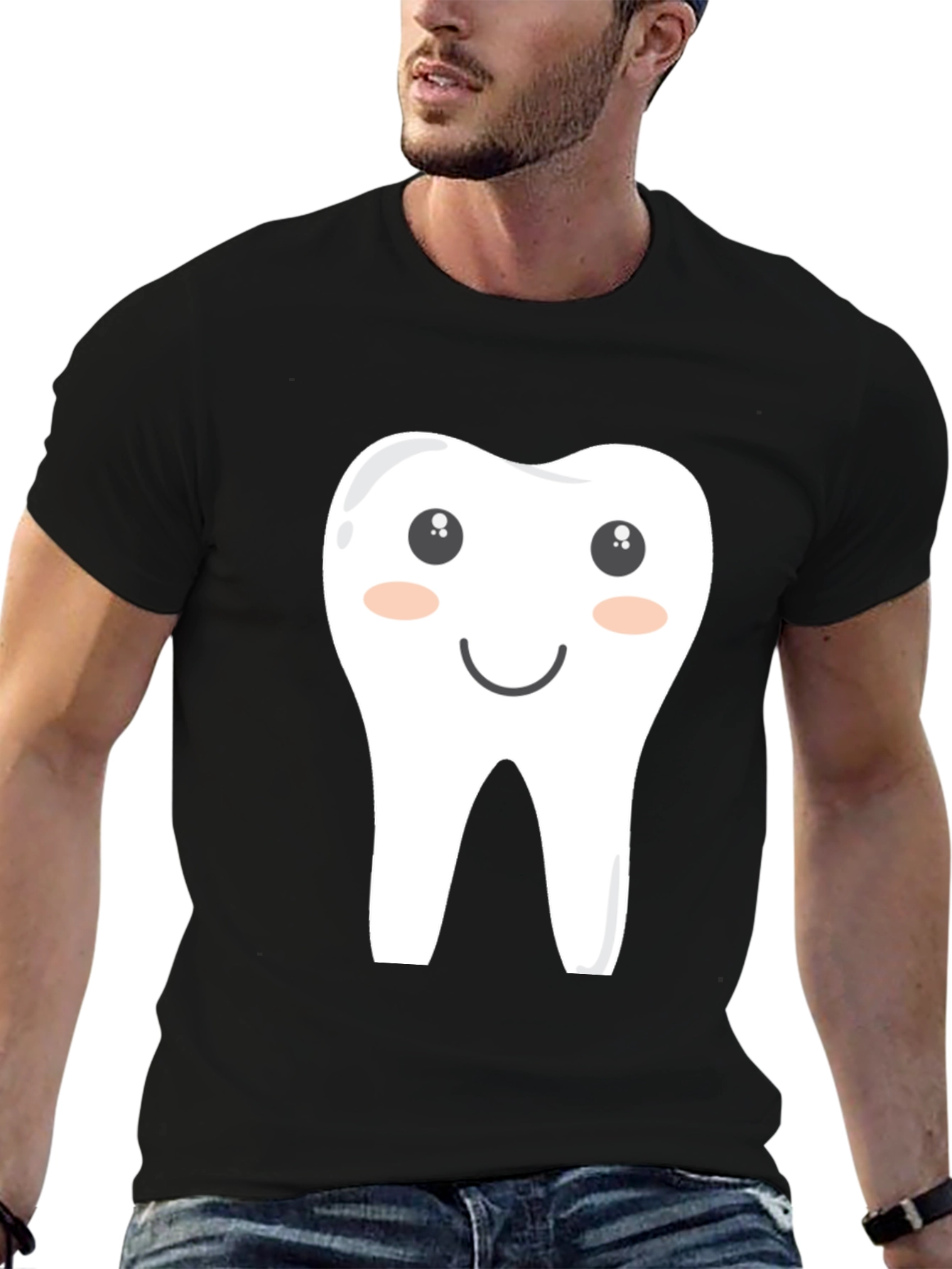 Cartoon Tooth Graphic Tee - Black