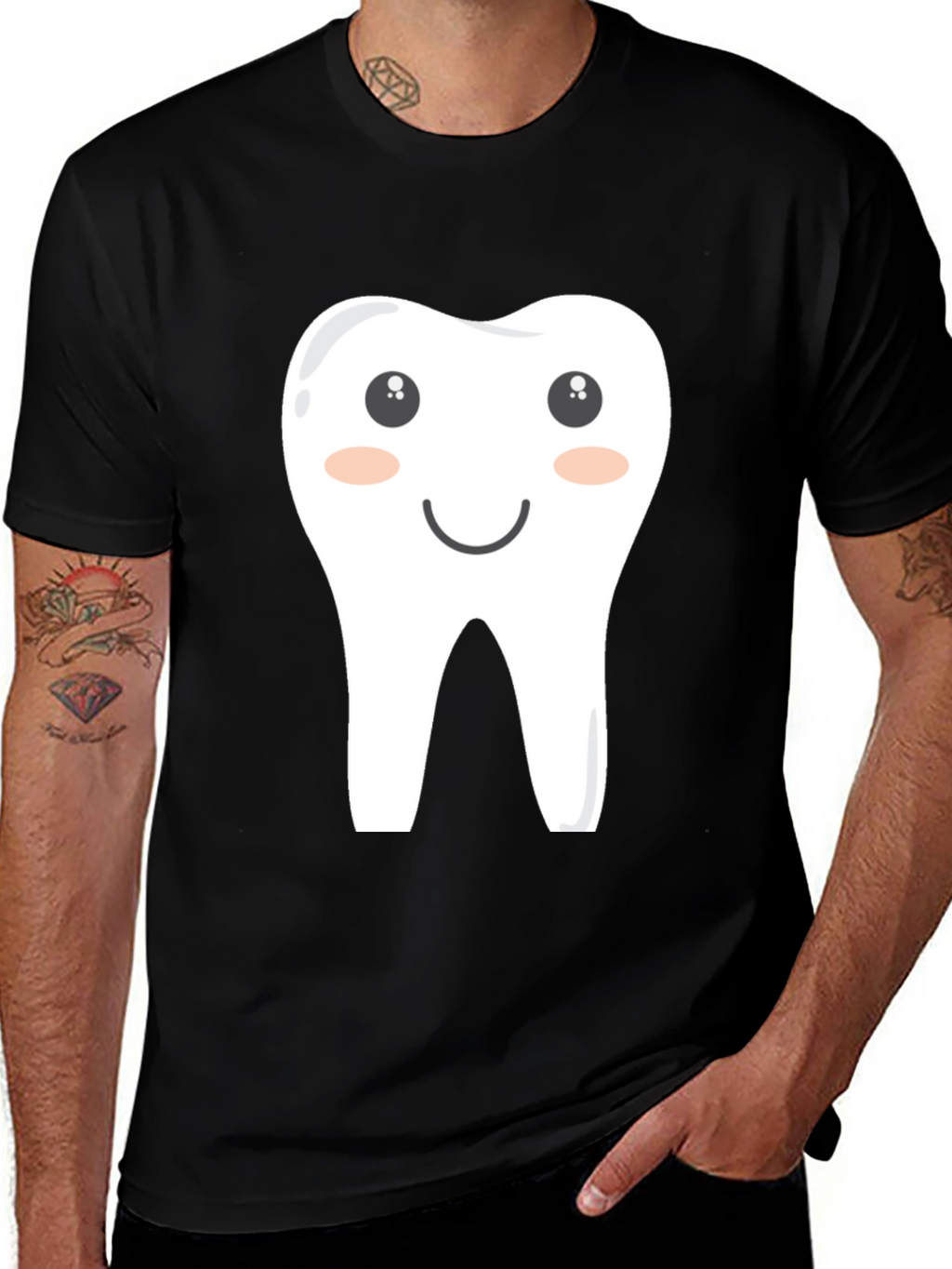 Cartoon Tooth Graphic Tee - Black