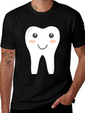 Cartoon Tooth Graphic Tee - Black