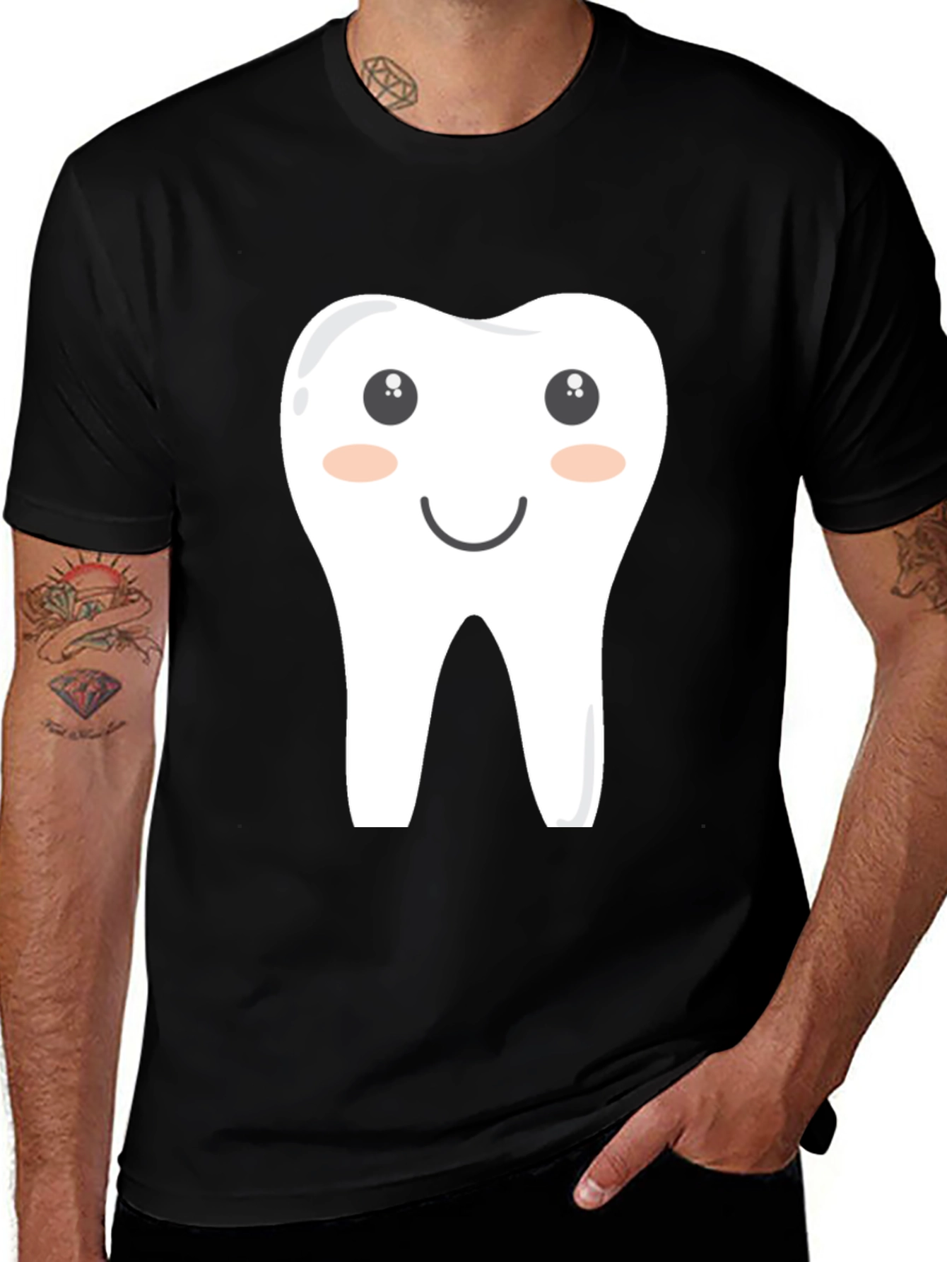 Cartoon Tooth Graphic Tee - Black