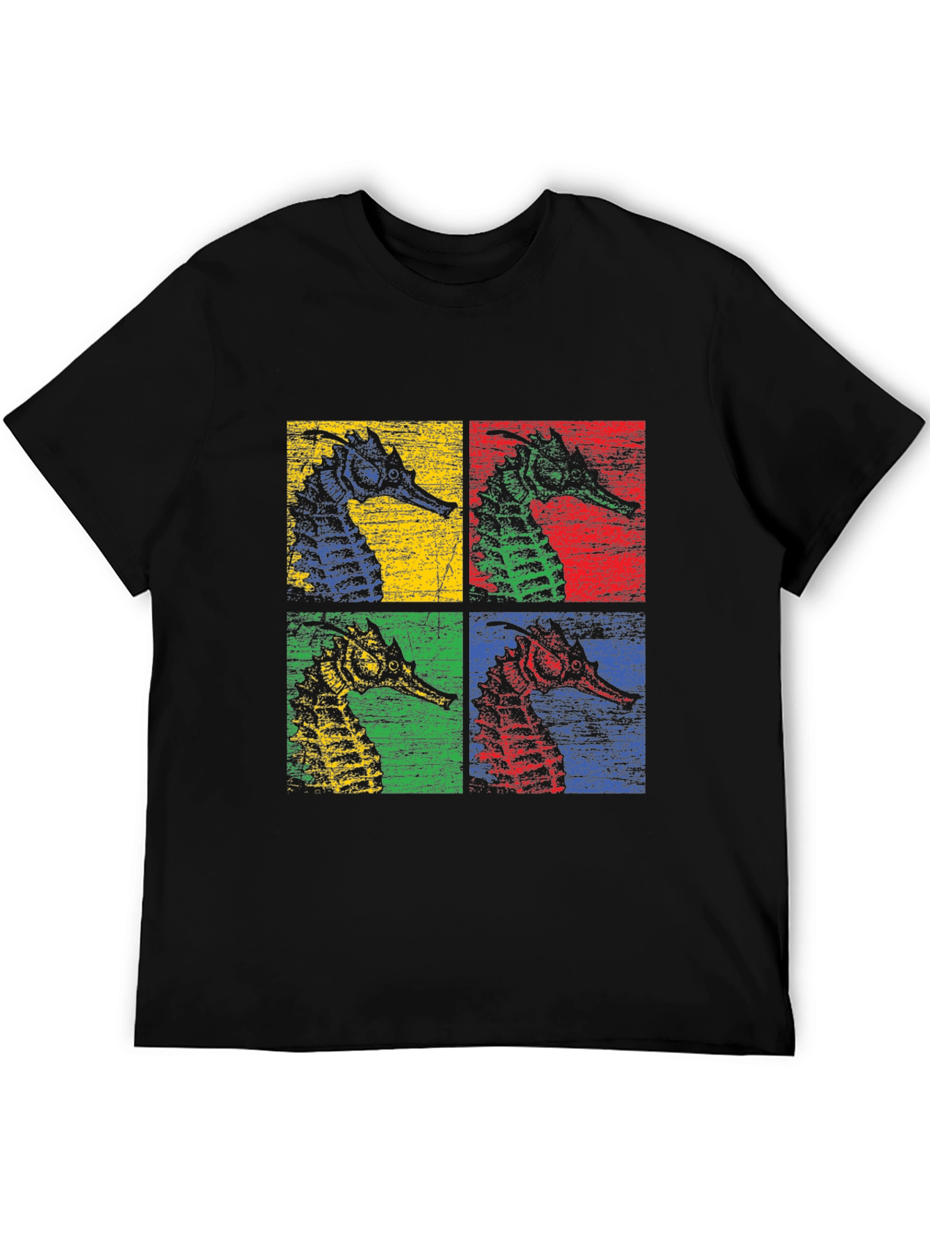 Retro Seahorse Pop Art Black T-Shirt