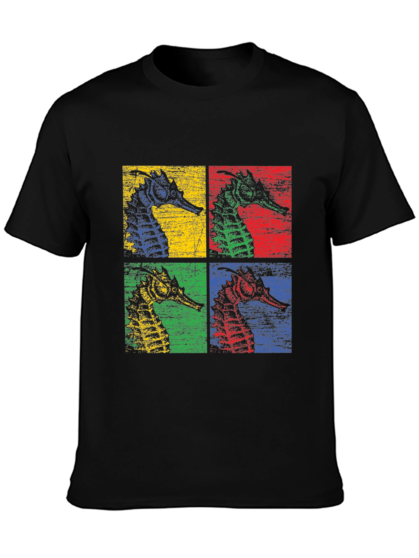 Retro Seahorse Pop Art Black T-Shirt