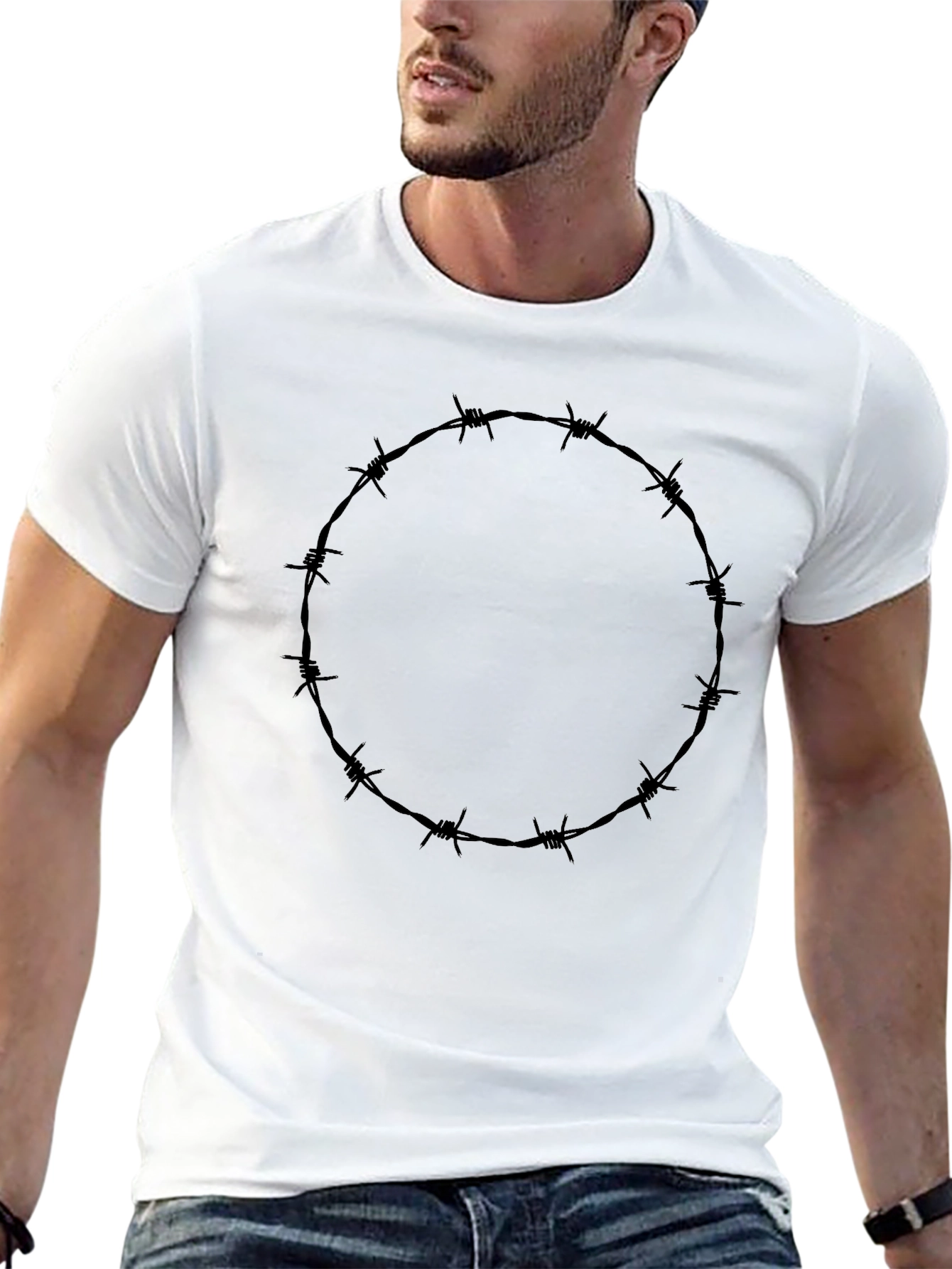Barbed Wire Circle Graphic Tee - Modern Style