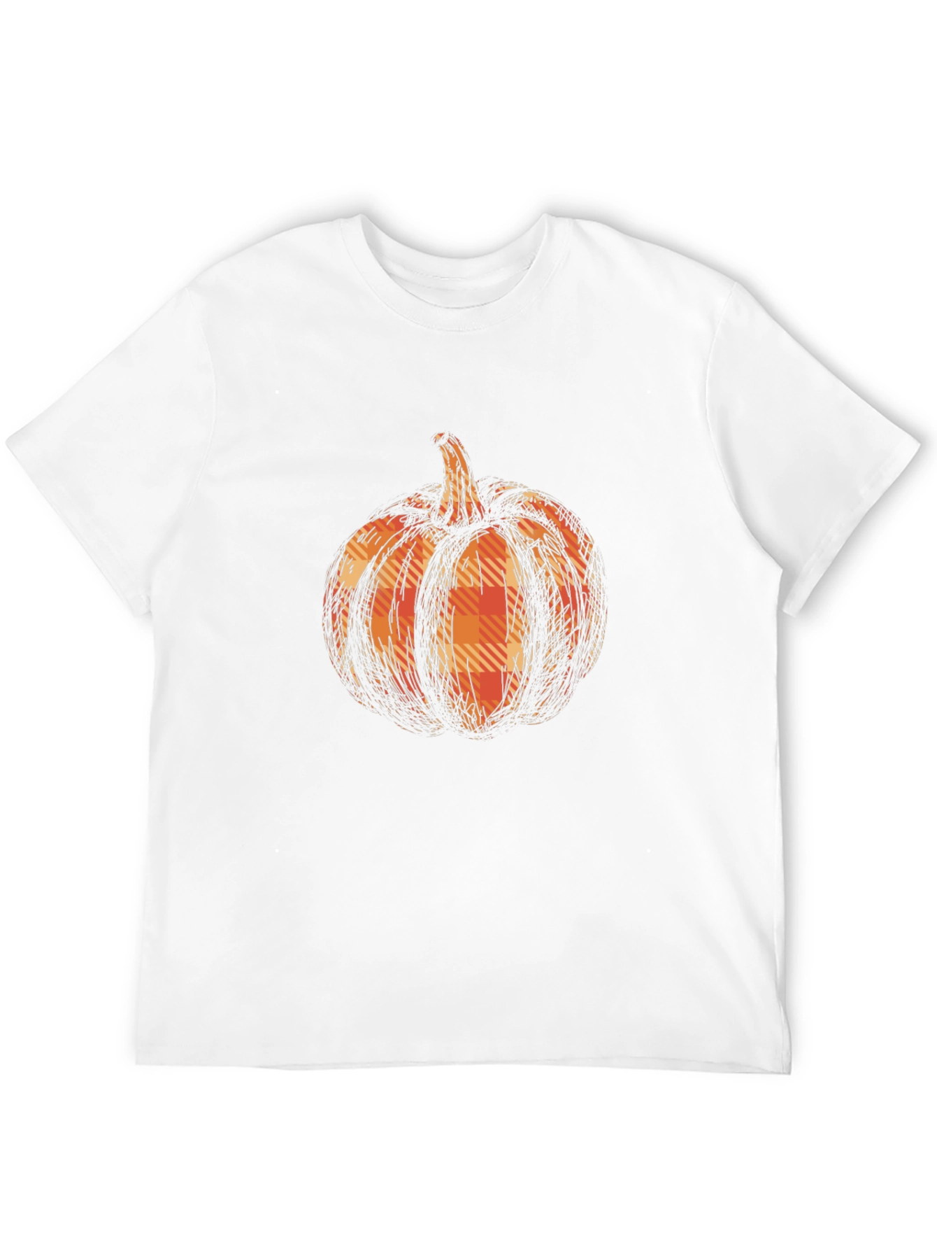 Pumpkin Plaid Graphic Tee - Black Cotton Casual T-Shirt