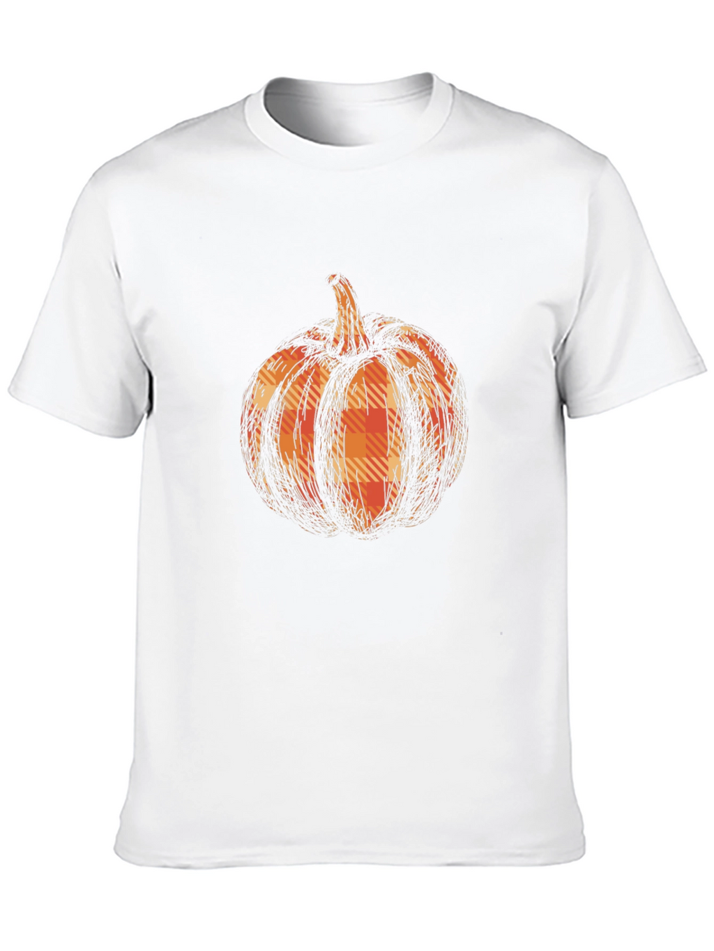 Pumpkin Plaid Graphic Tee - Black Cotton Casual T-Shirt