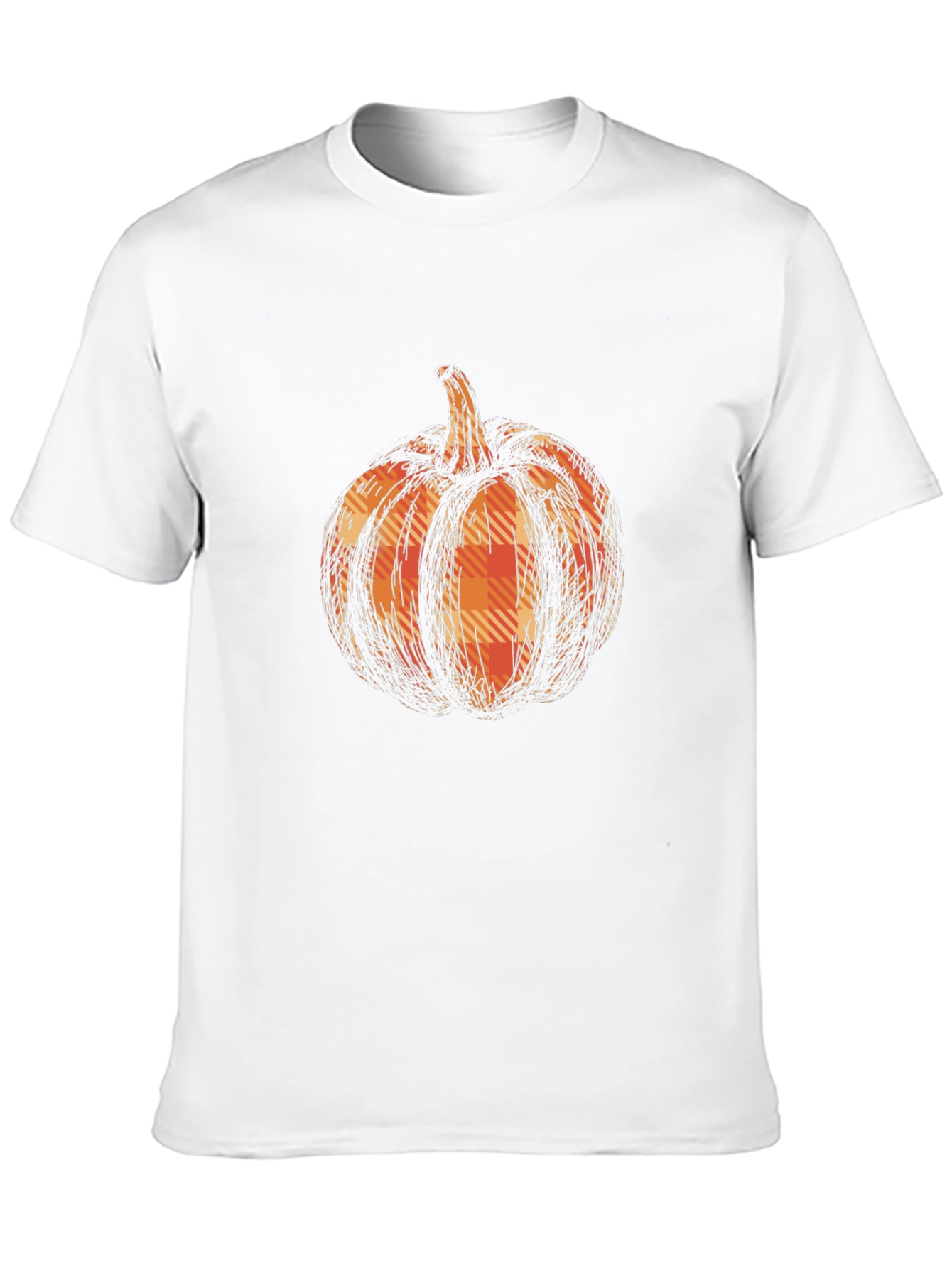 Pumpkin Plaid Graphic Tee - Black Cotton Casual T-Shirt