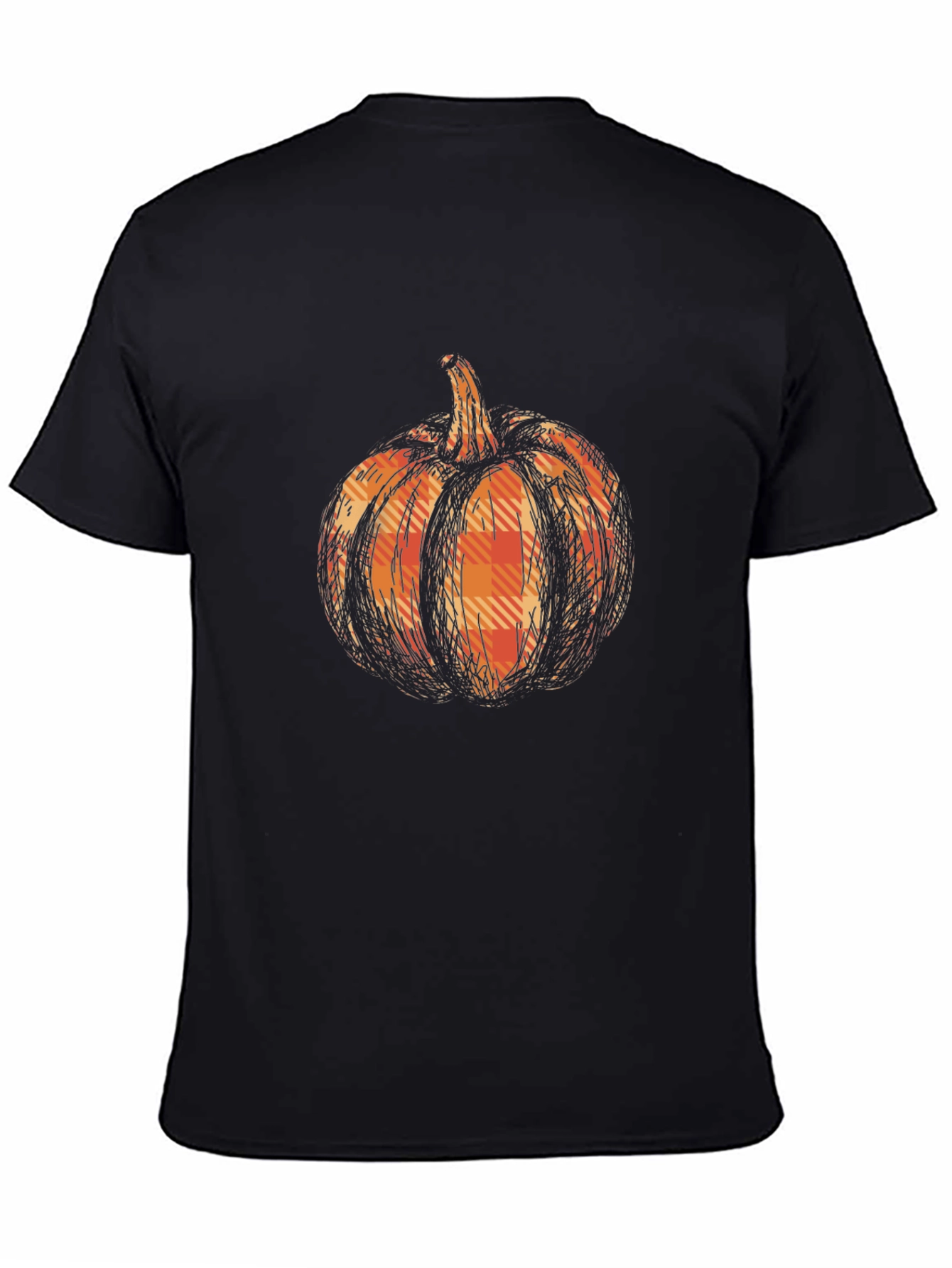 Pumpkin Plaid Graphic Tee - Black Cotton Casual T-Shirt