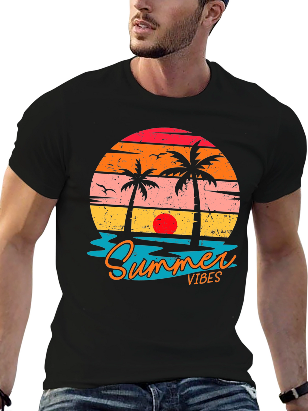Summer Vibes Graphic Tee - Beach Sunset T-Shirt