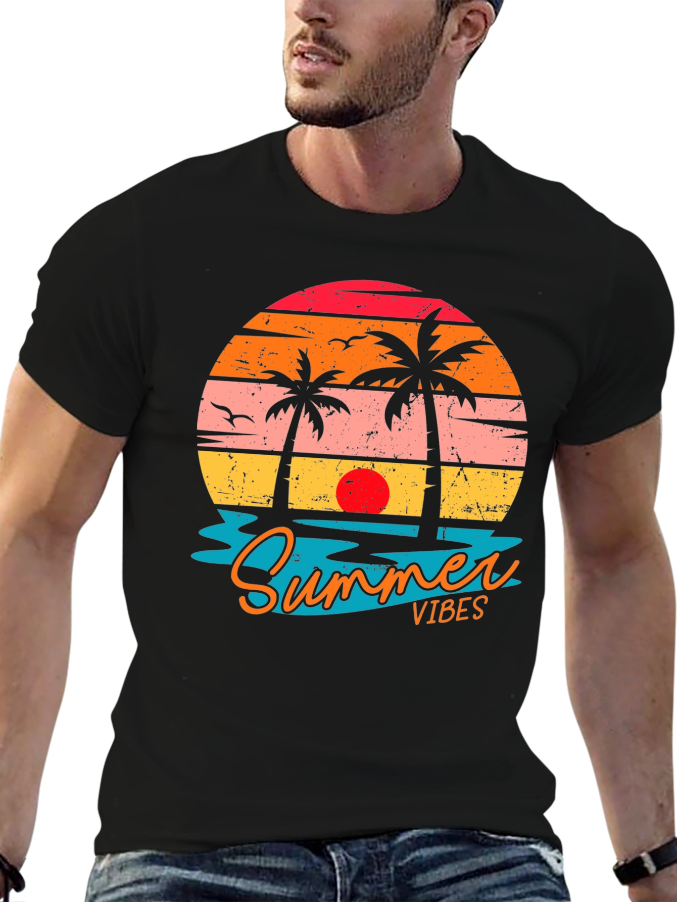 Summer Vibes Graphic Tee - Beach Sunset T-Shirt