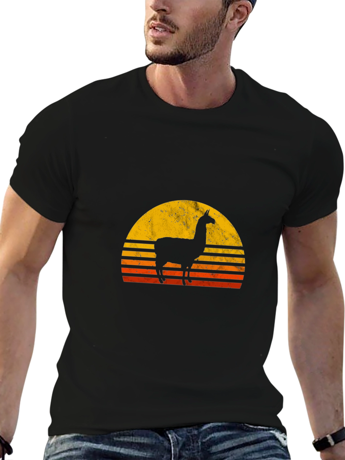 Llama Sunset Graphic Tee - Black Cotton T-Shirt