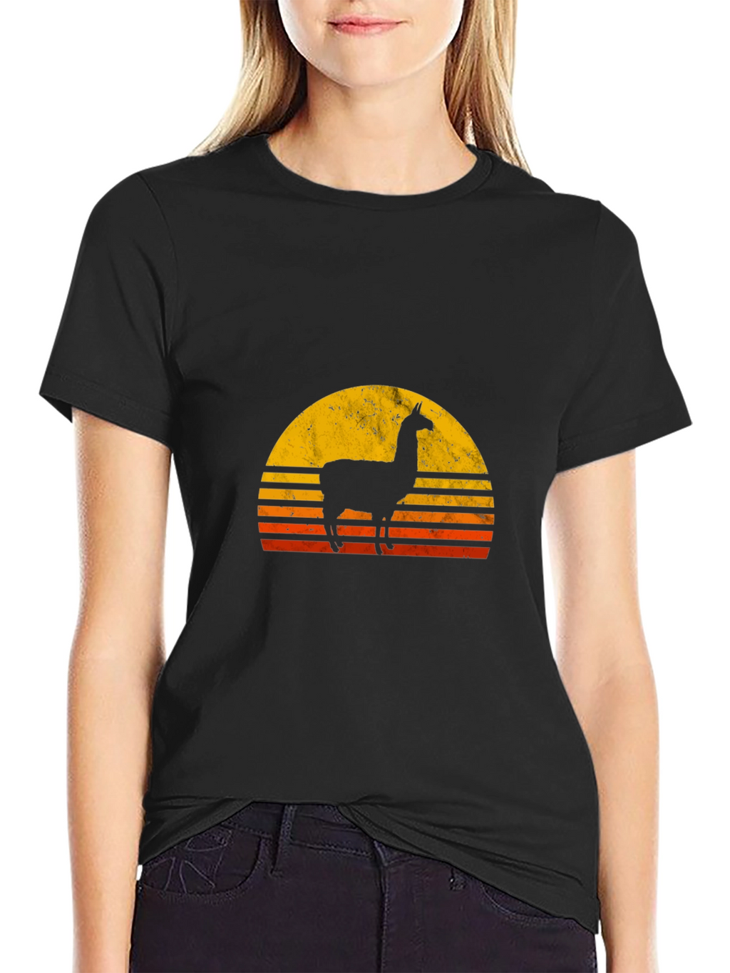 Llama Sunset Graphic Tee - Black Cotton T-Shirt