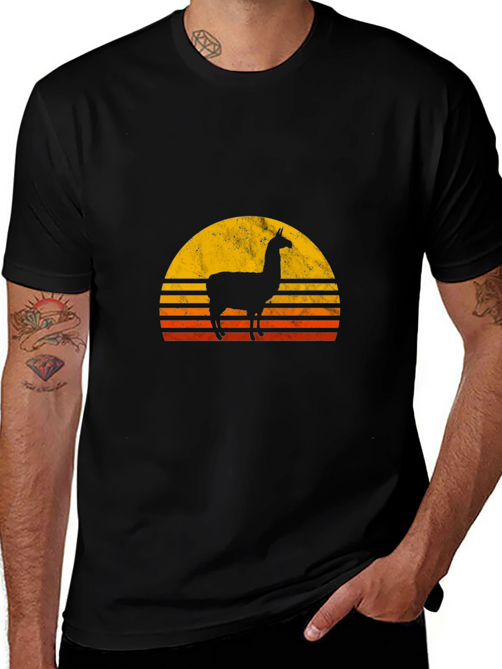 Llama Sunset Graphic Tee - Black Cotton T-Shirt