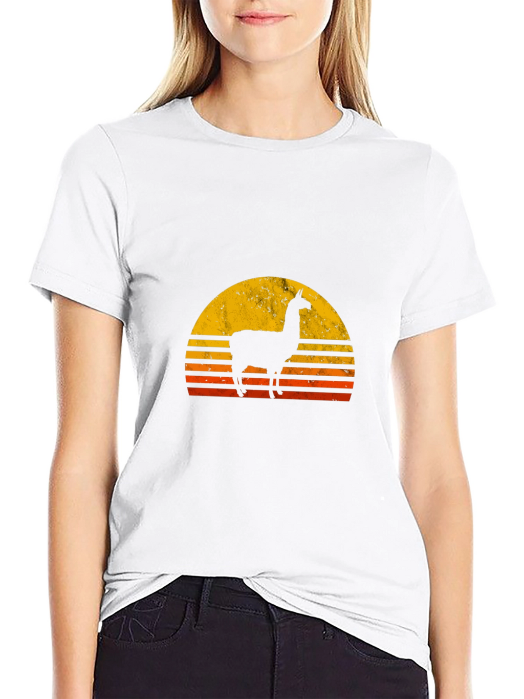 Llama Sunset Graphic Tee - Black Cotton T-Shirt