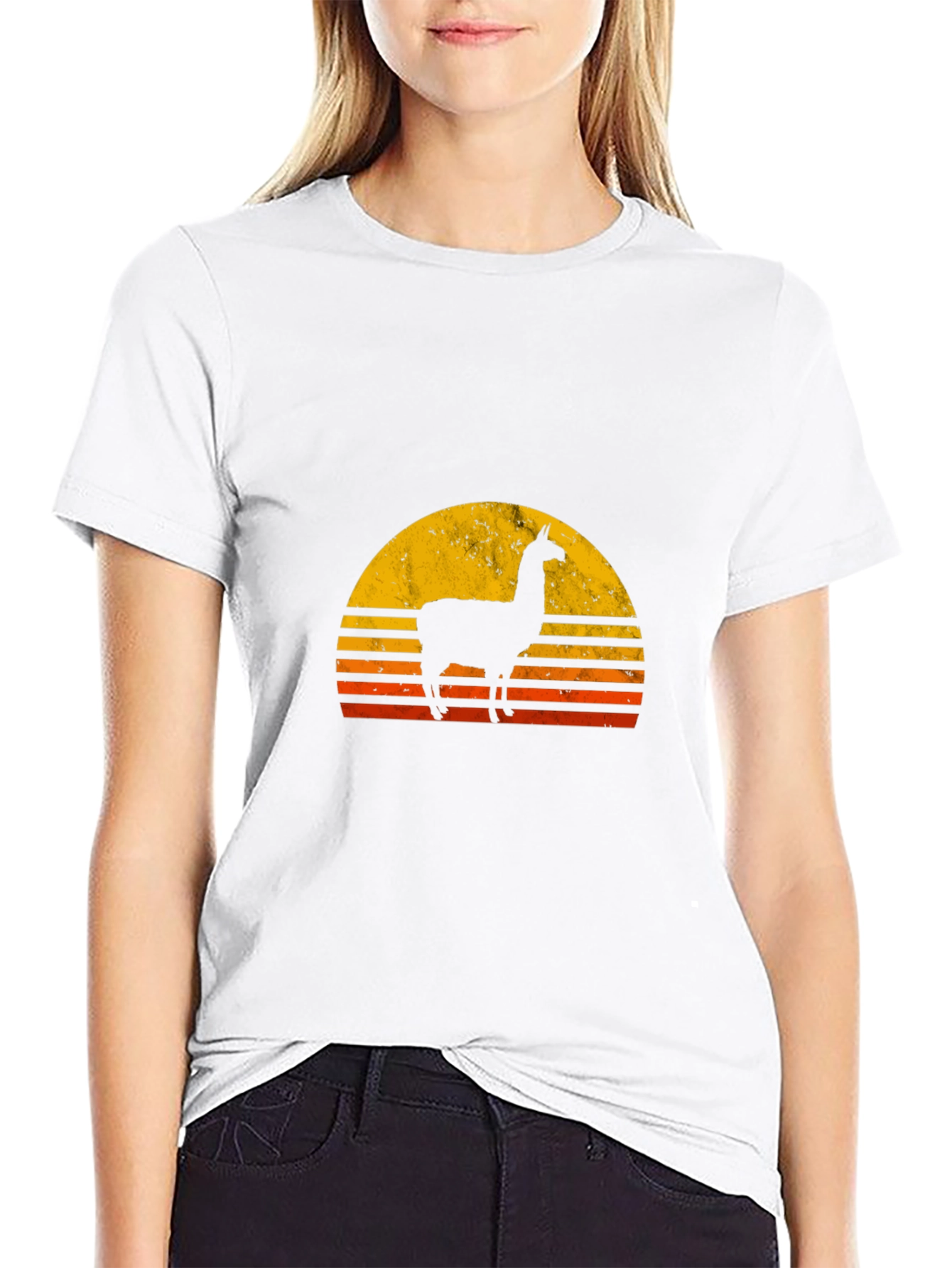 Llama Sunset Graphic Tee - Black Cotton T-Shirt