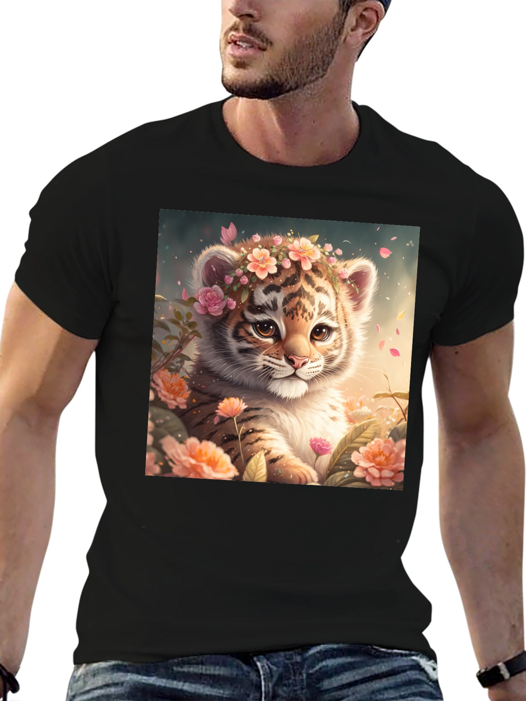 Cute Tiger Cub Floral T-Shirt