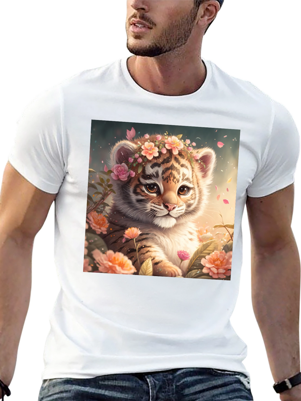 Cute Tiger Cub Floral T-Shirt