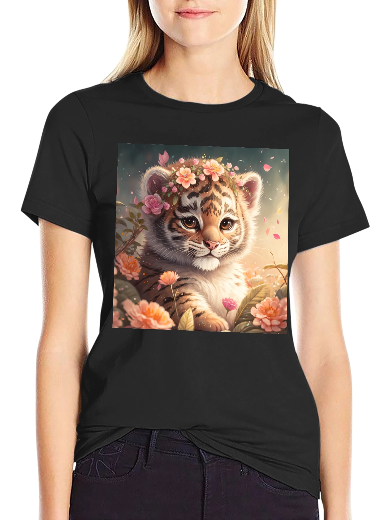 Cute Tiger Cub Floral T-Shirt