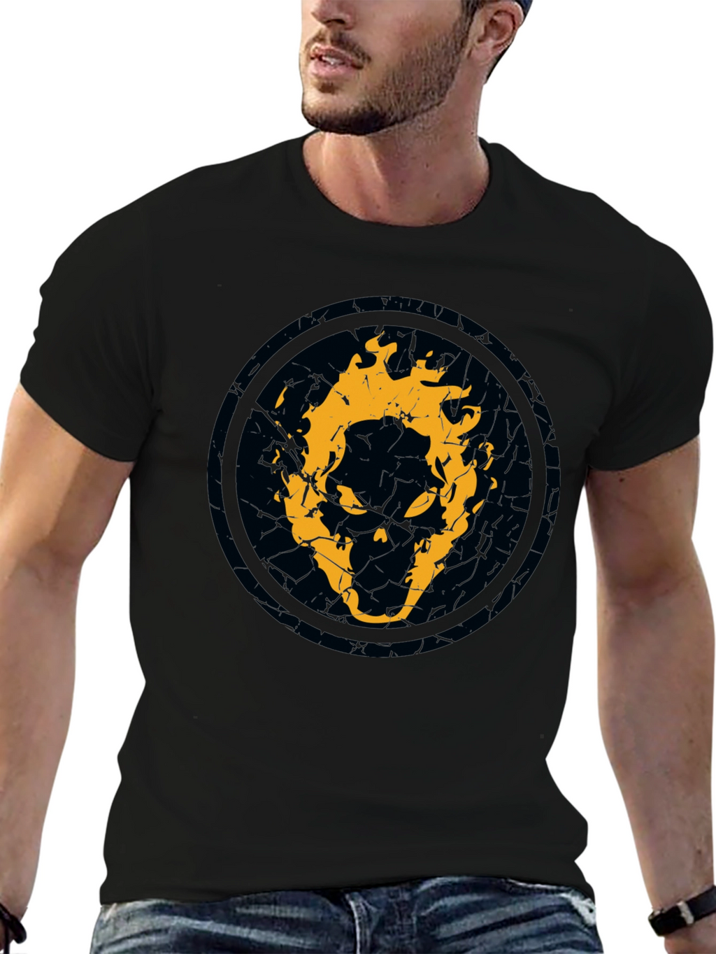 Fiery Skull Graphic Black T-Shirt