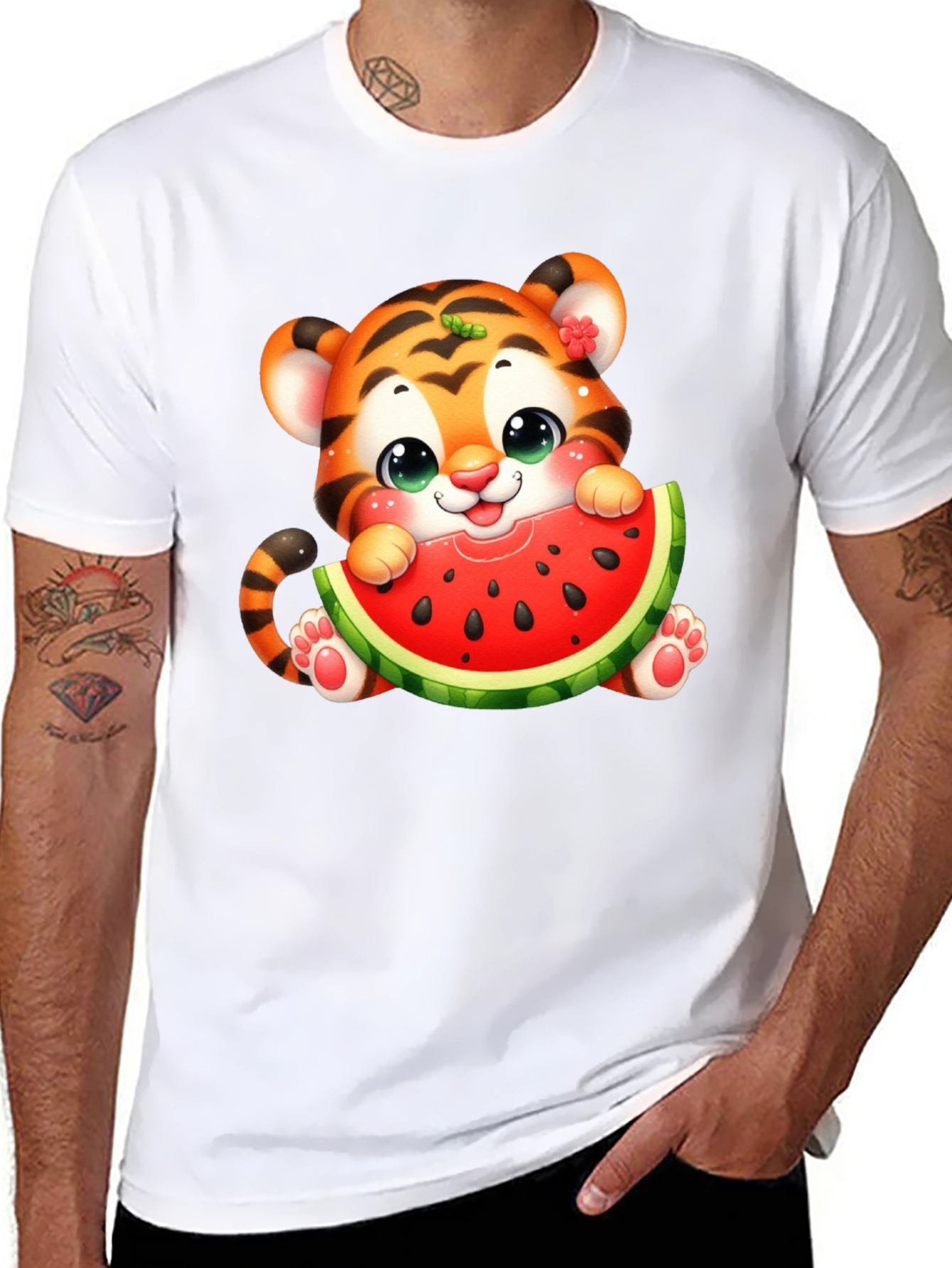 Cute Tiger Watermelon Graphic Tee