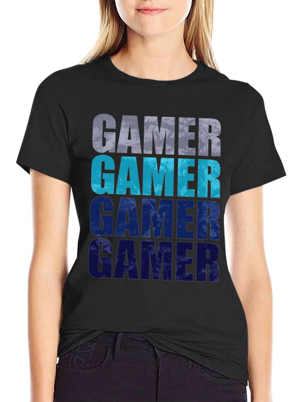 Gamer Gradient Graphic Tee - Black Cotton Casual