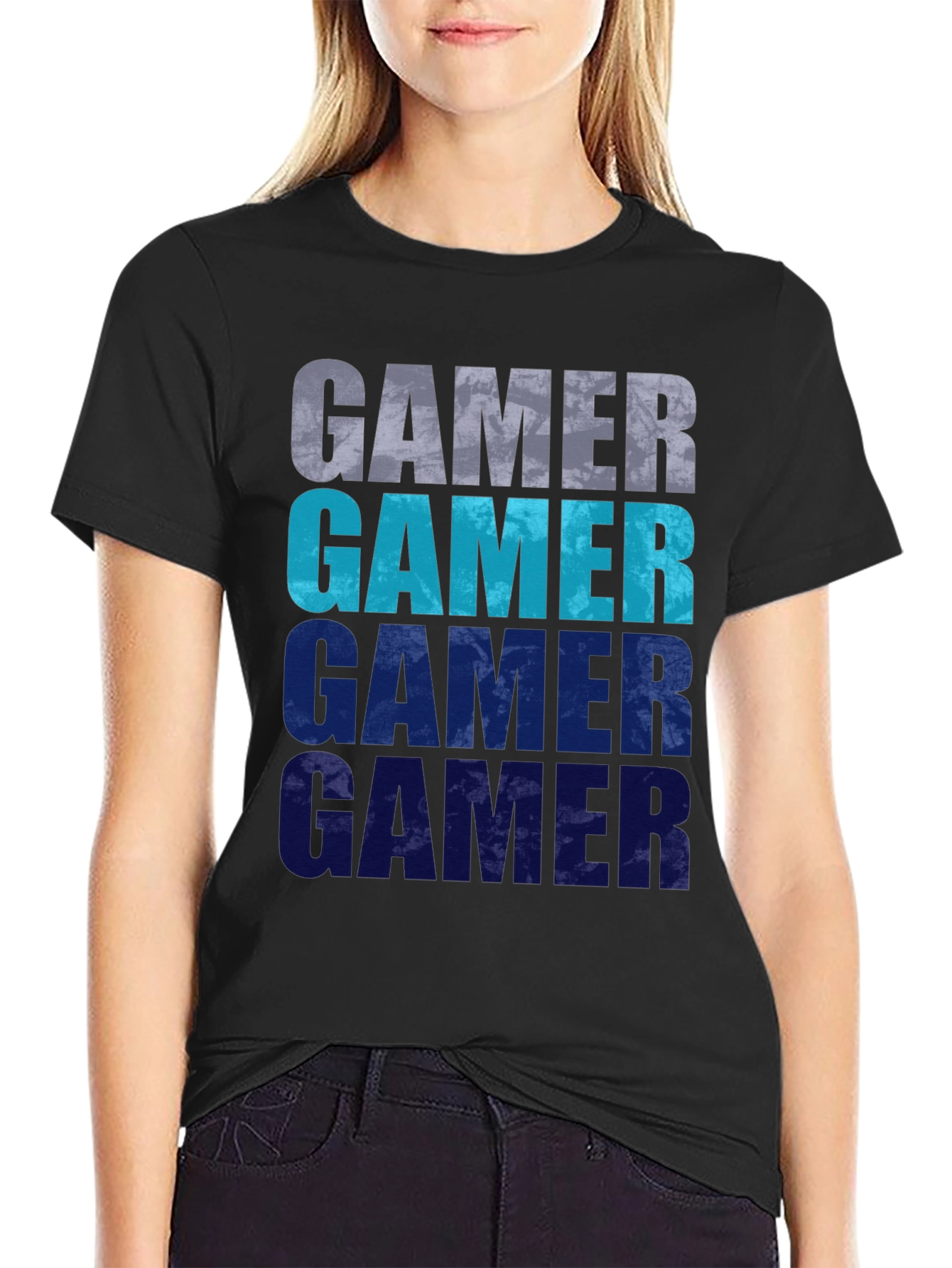 Gamer Gradient Graphic Tee - Black Cotton Casual