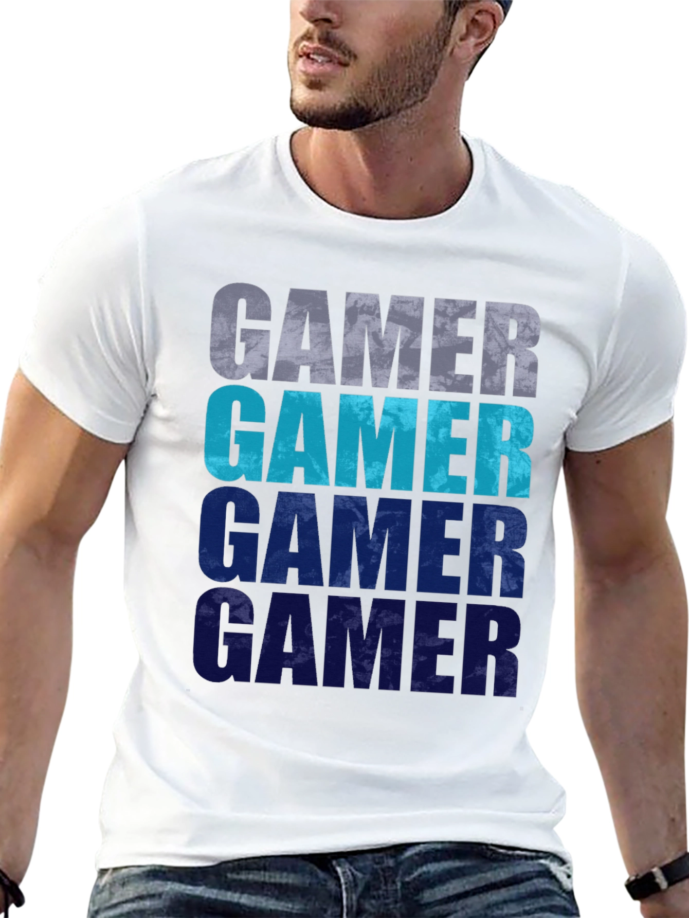Gamer Gradient Graphic Tee - Black Cotton Casual