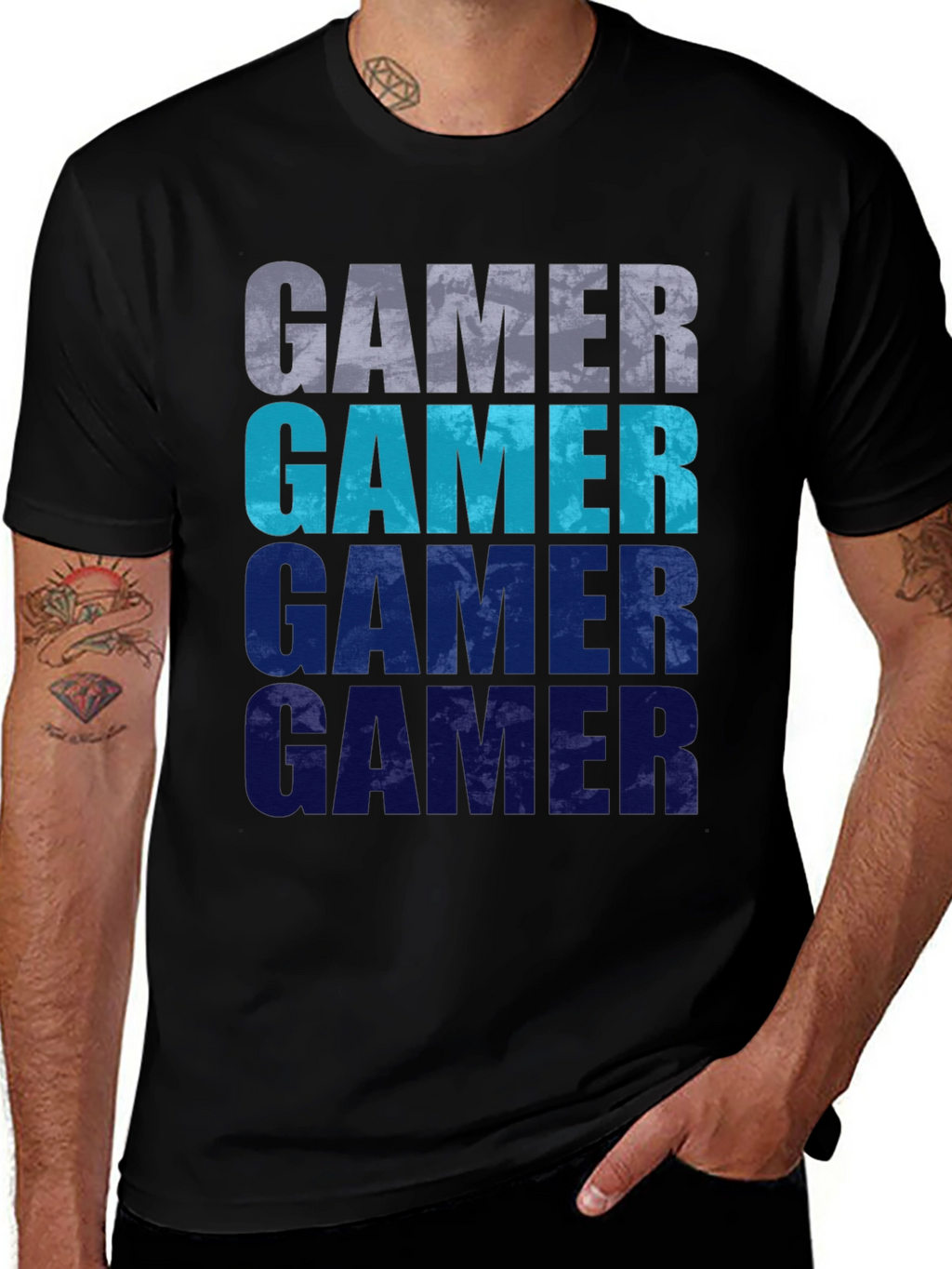 Gamer Gradient Graphic Tee - Black Cotton Casual