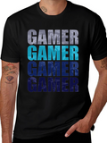 Gamer Gradient Graphic Tee - Black Cotton Casual