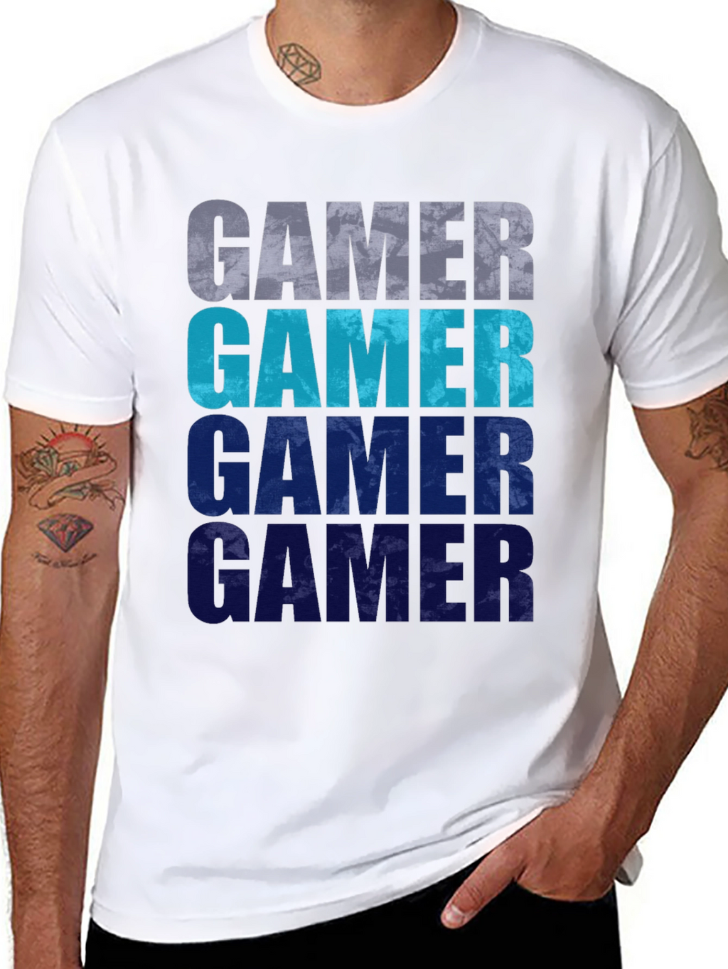 Gamer Gradient Graphic Tee - Black Cotton Casual