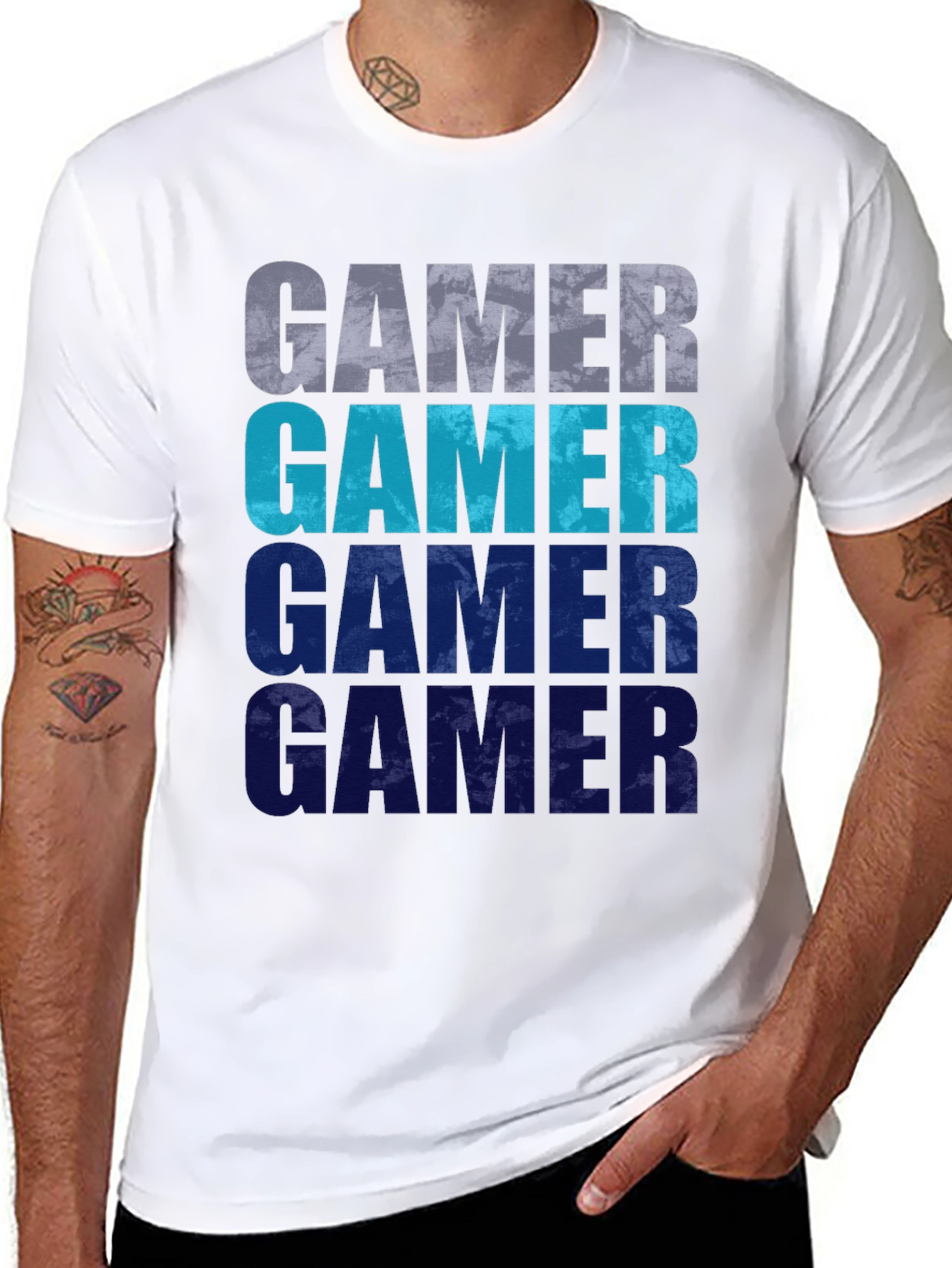 Gamer Gradient Graphic Tee - Black Cotton Casual