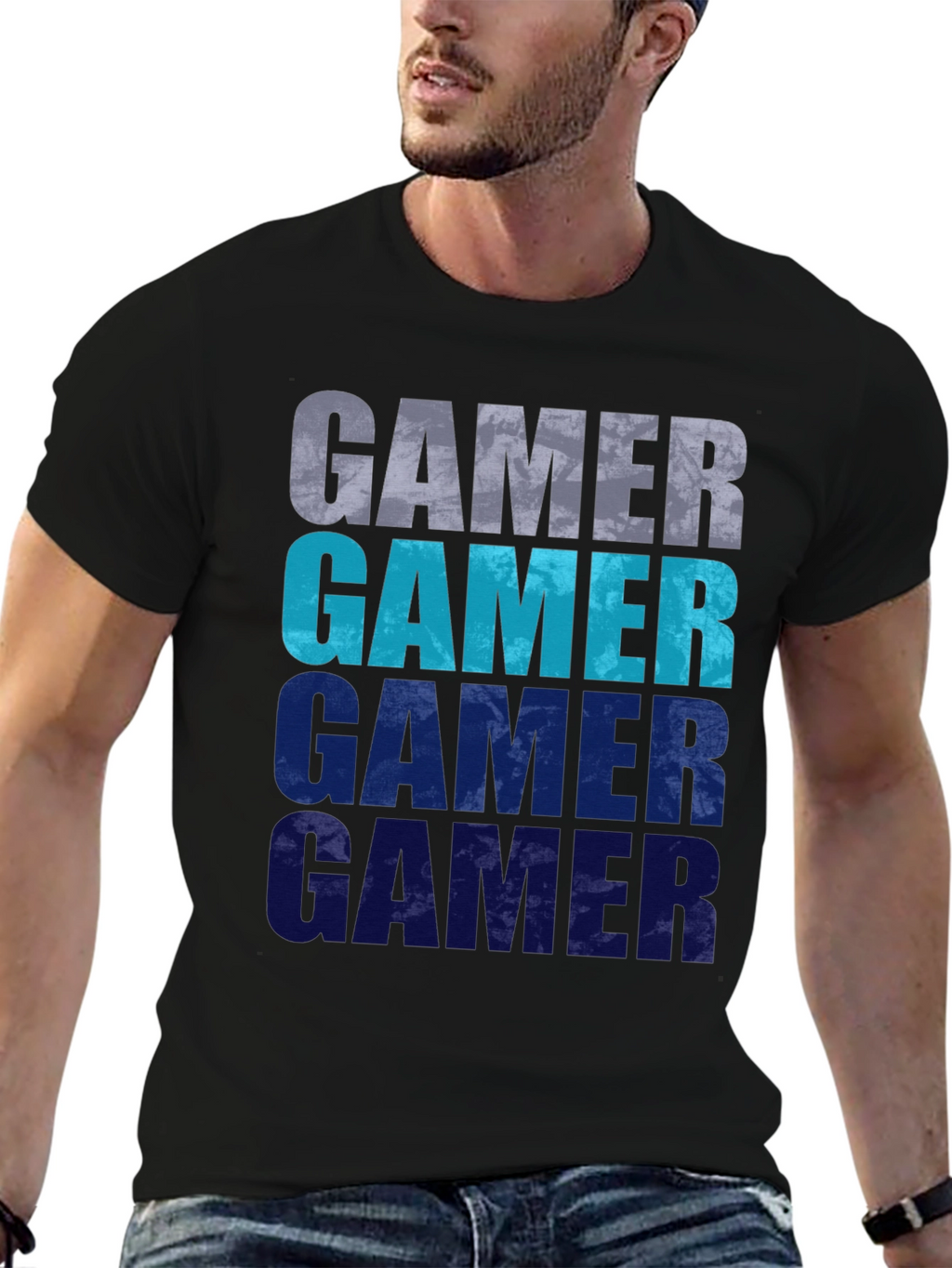 Gamer Gradient Graphic Tee - Black Cotton Casual