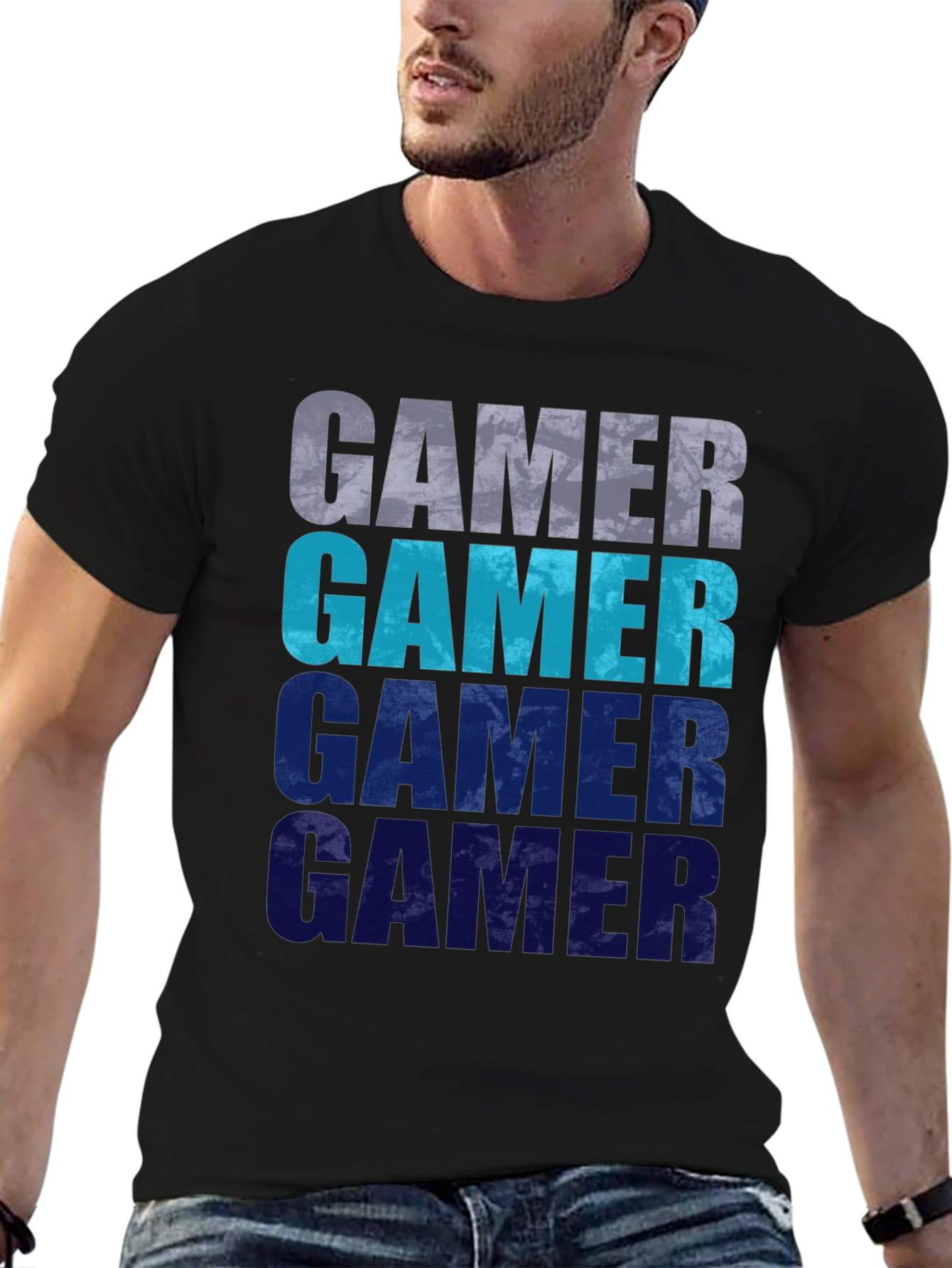 Gamer Gradient Graphic Tee - Black Cotton Casual
