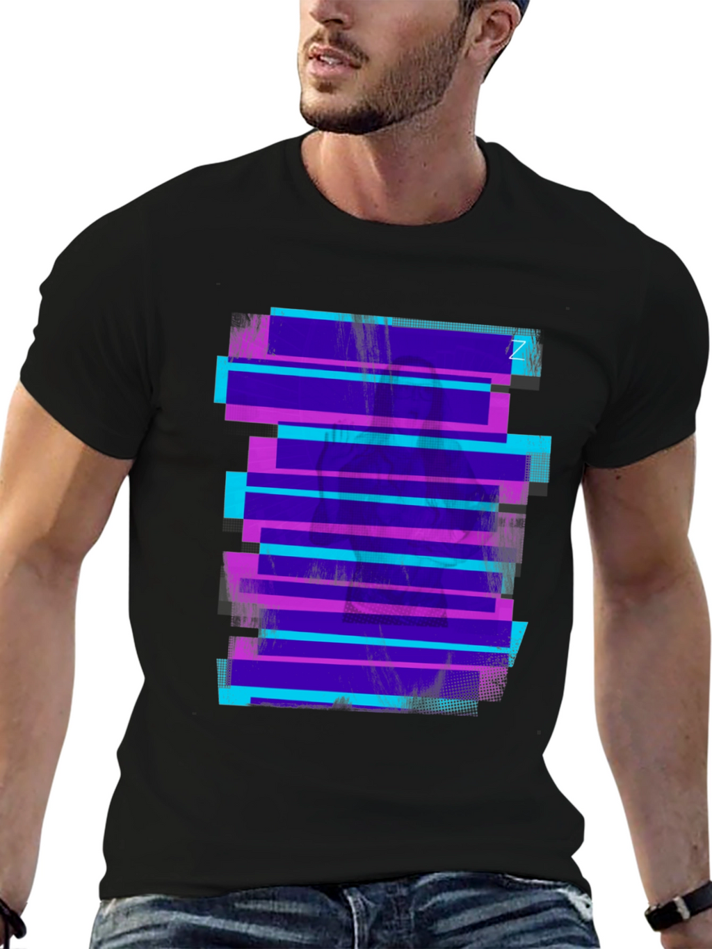 Retro Glitch Tee - Black Graphic Print T-Shirt