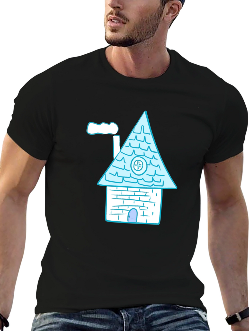 Whimsical House Graphic Tee - Black