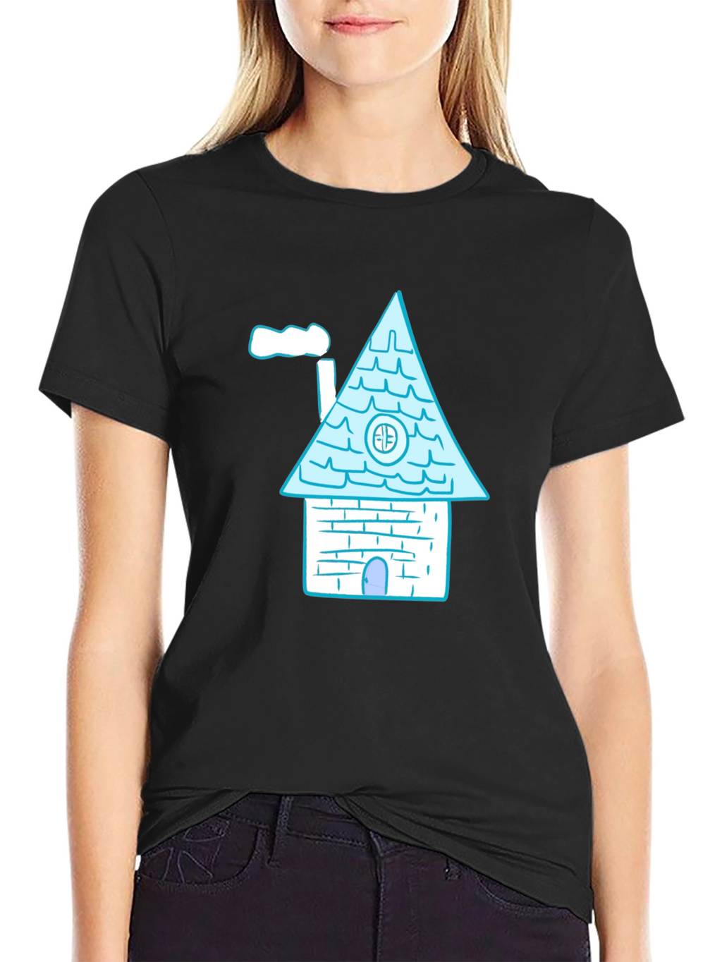 Whimsical House Graphic Tee - Black