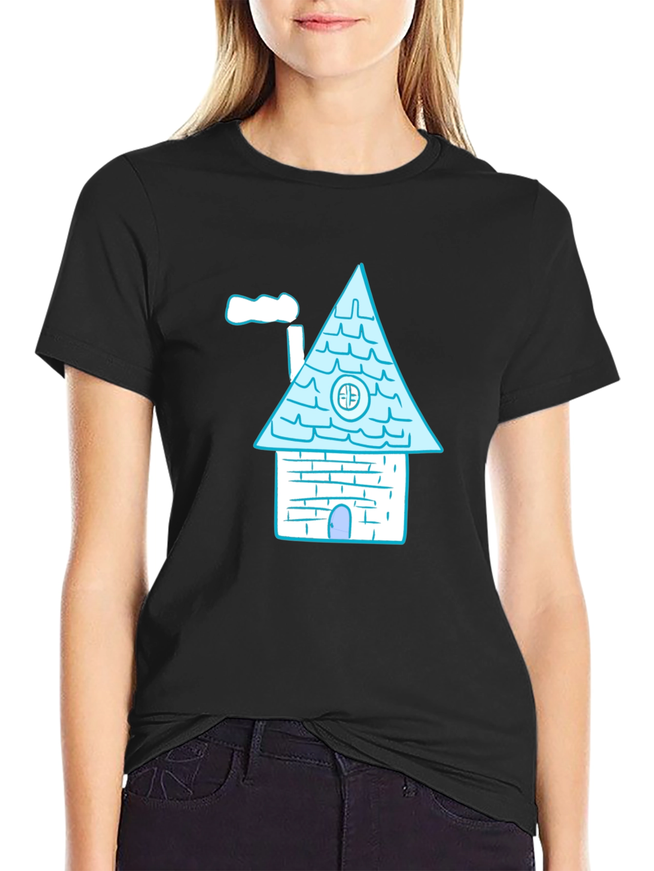 Whimsical House Graphic Tee - Black