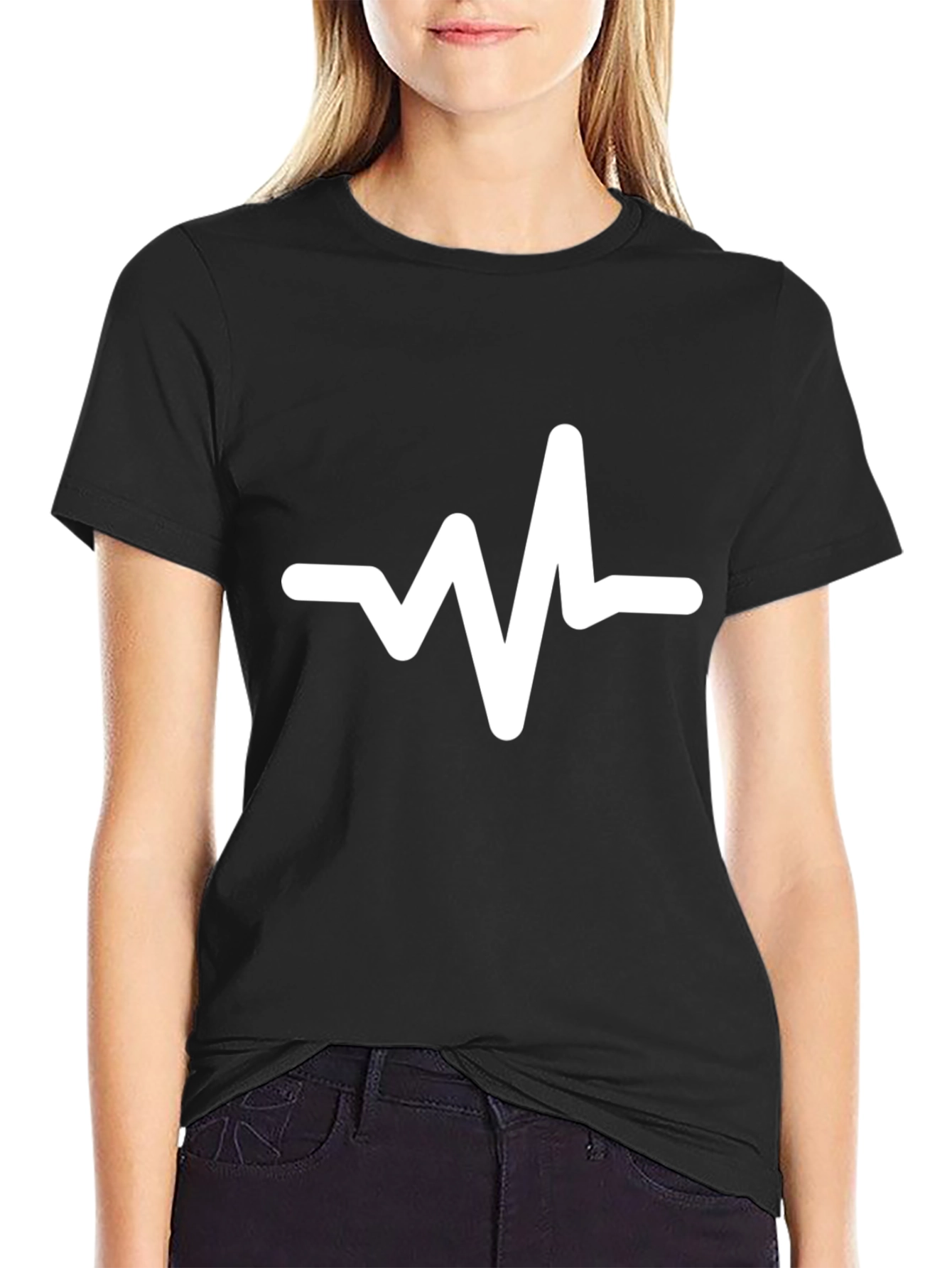 Heartbeat Graphic Tee - Trendy Black Cotton T-Shirt
