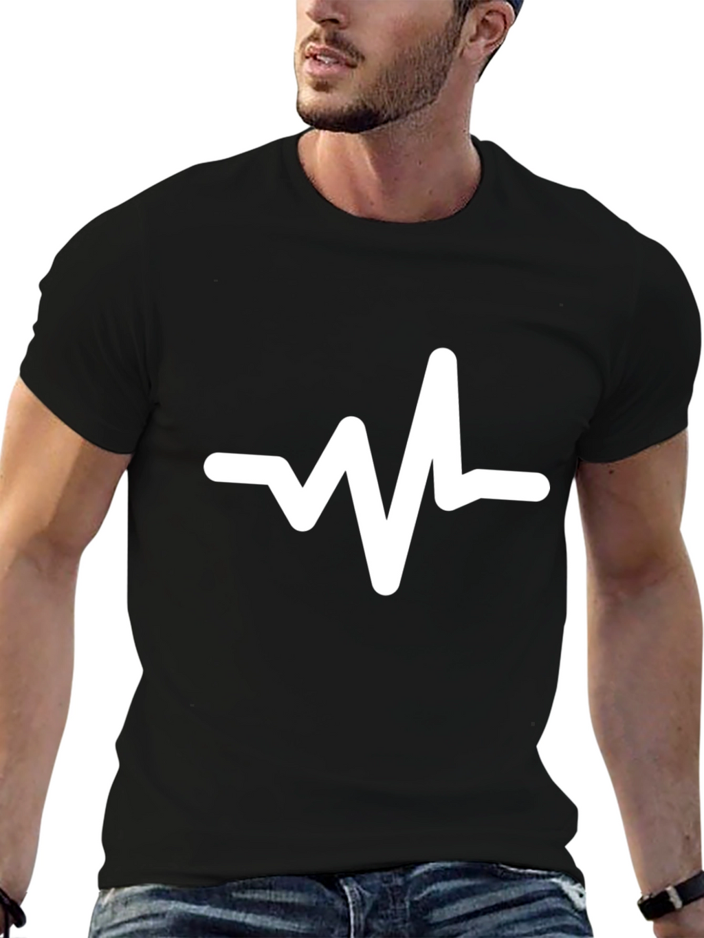 Heartbeat Graphic Tee - Trendy Black Cotton T-Shirt
