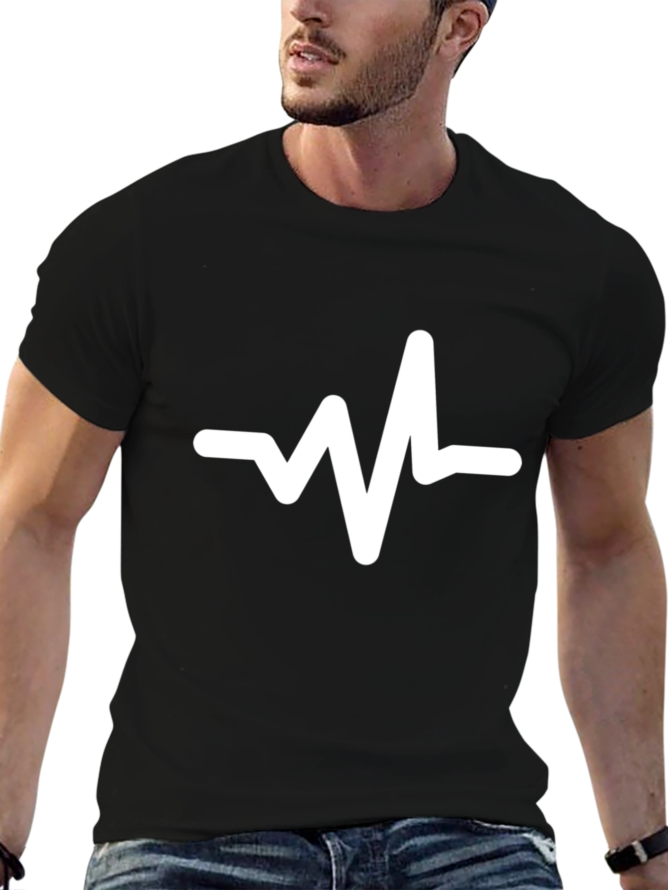Heartbeat Graphic Tee - Trendy Black Cotton T-Shirt
