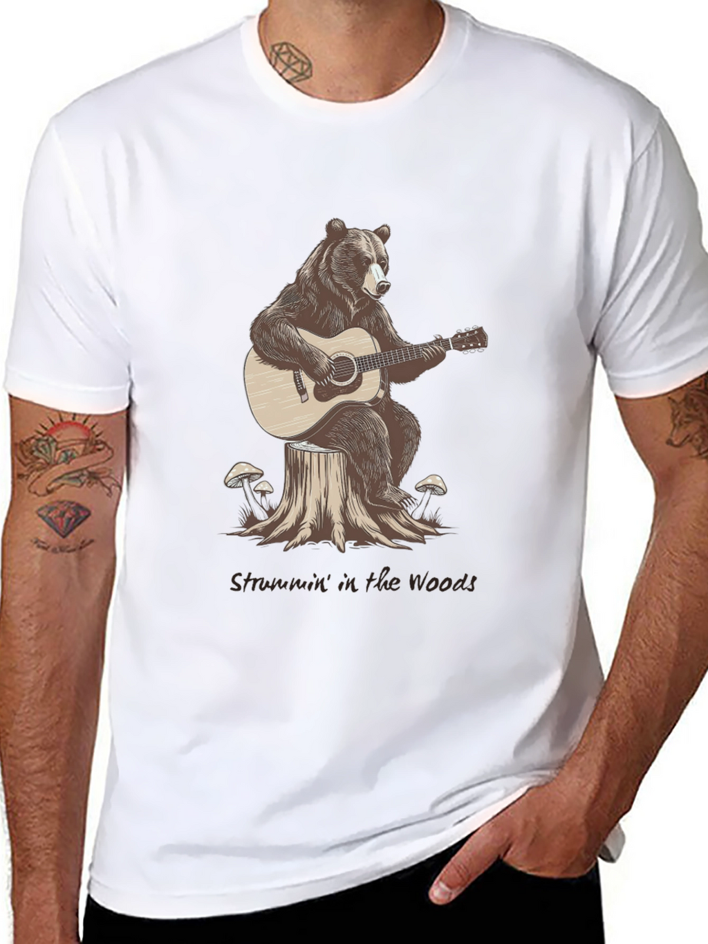 Bear Playing Guitar Graphic T-Shirt