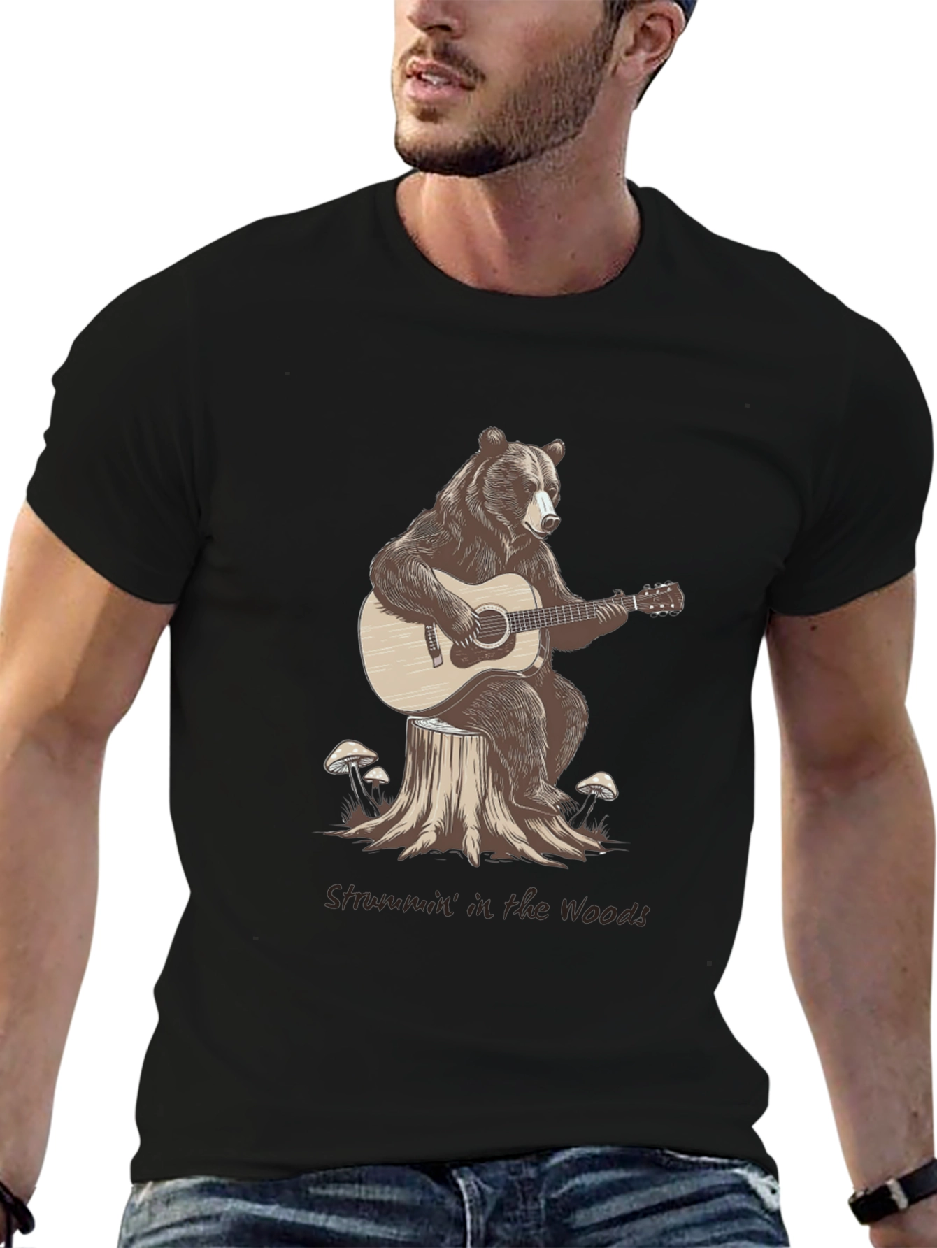 Bear Playing Guitar Graphic T-Shirt