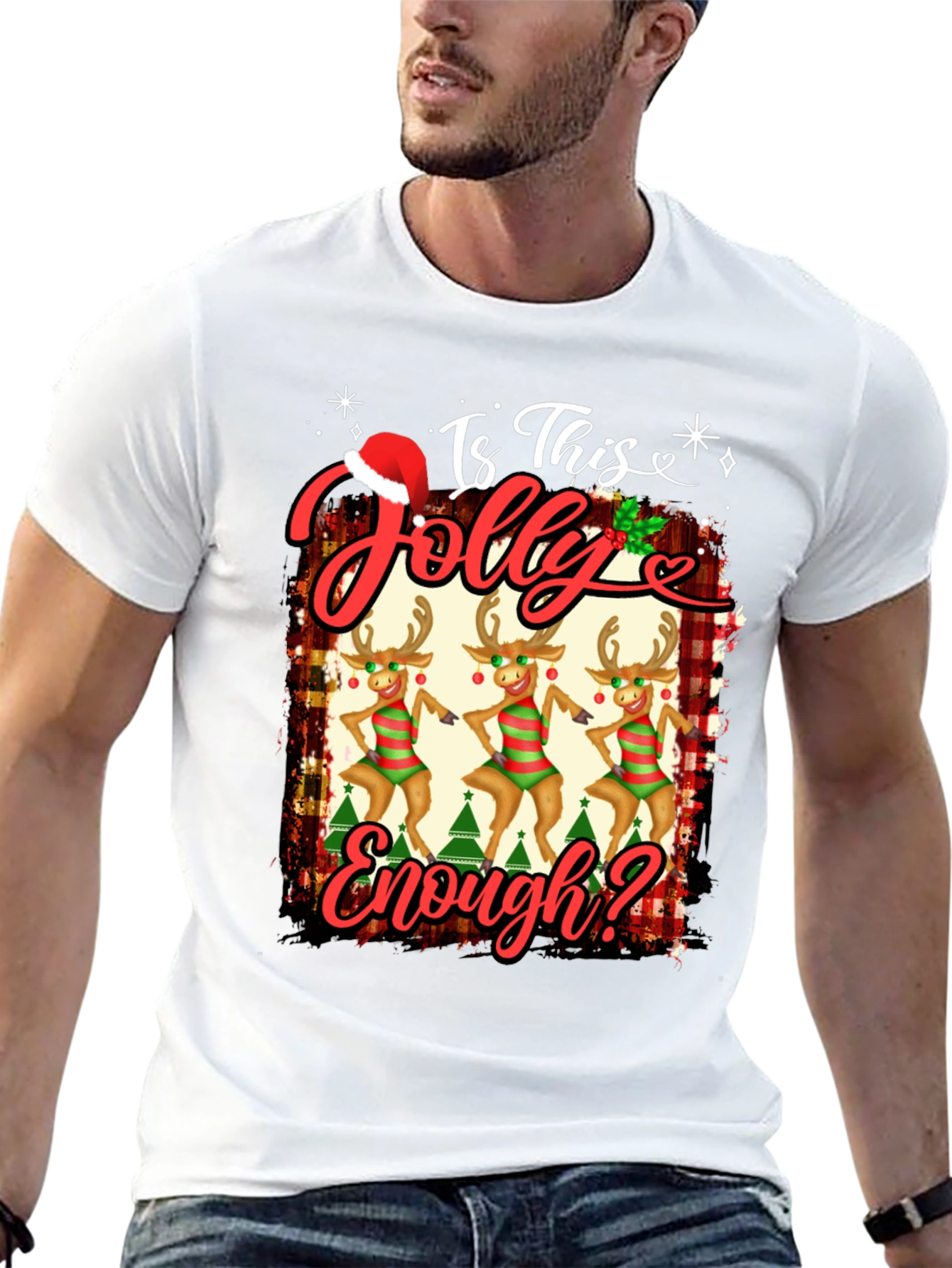 Is This Jolly Enough? Christmas Reindeer Graphic Tee