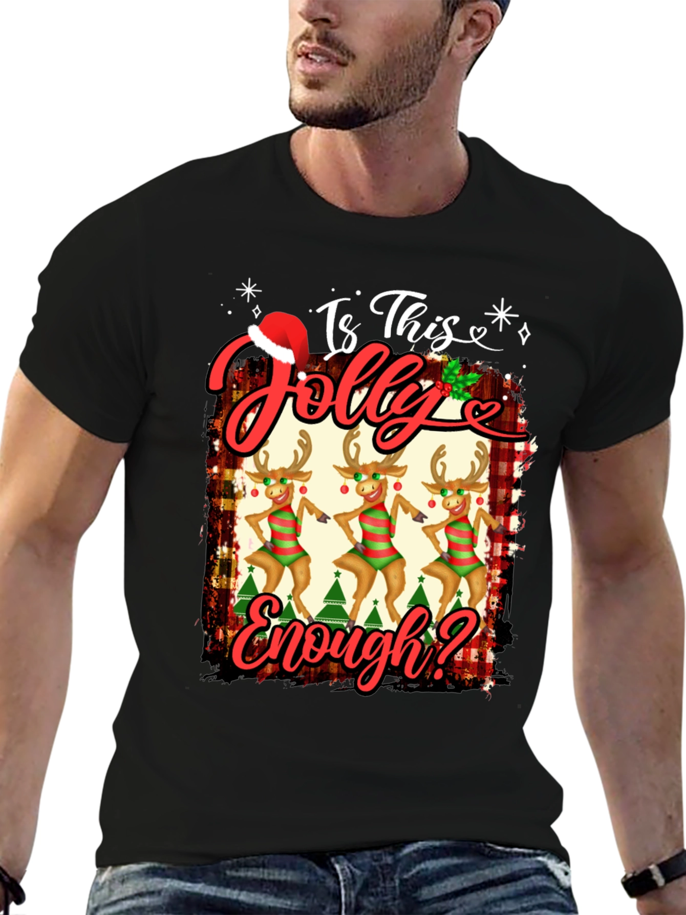 Is This Jolly Enough? Christmas Reindeer Graphic Tee