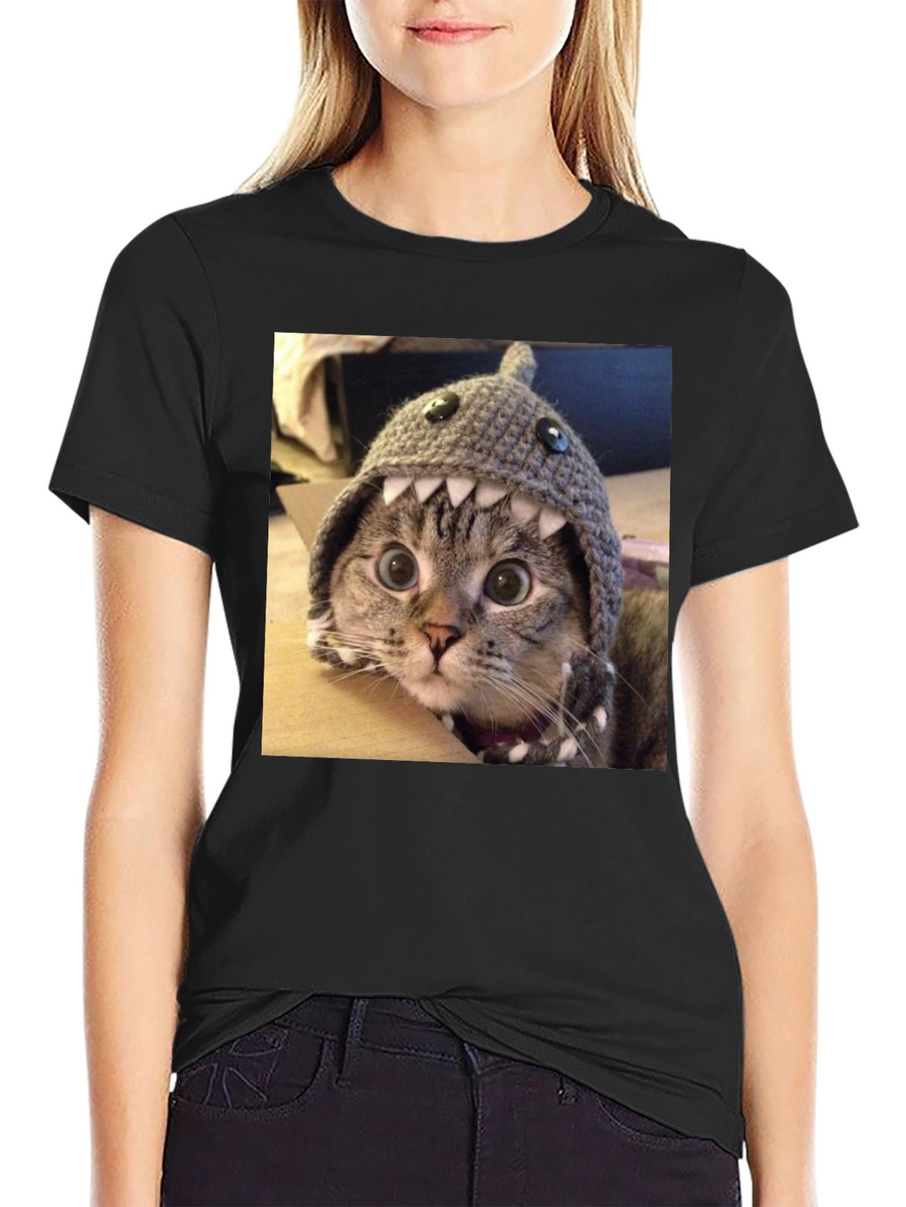 Funny Cat in Shark Hat T-Shirt