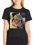 Funny Cat in Shark Hat T-Shirt