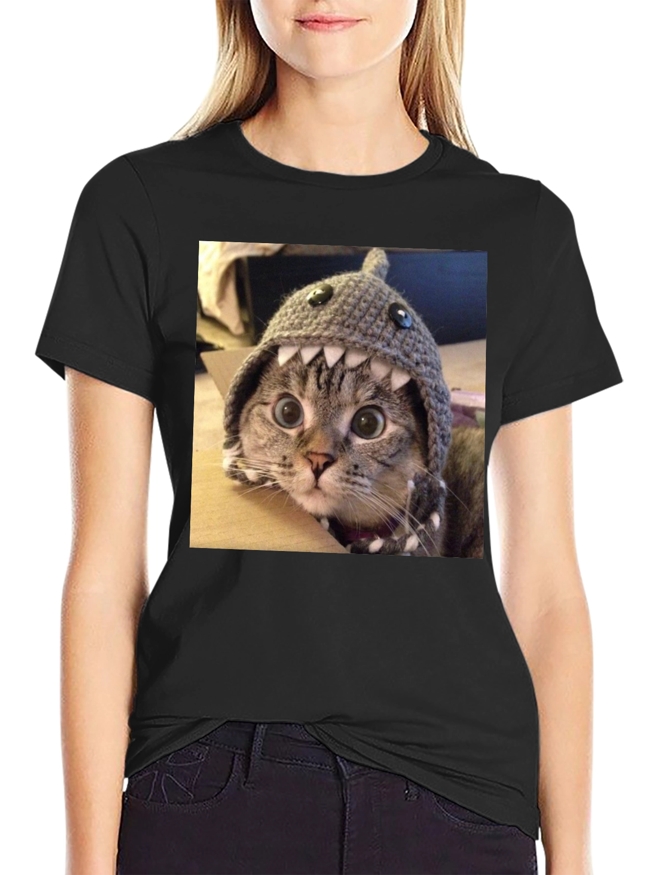 Funny Cat in Shark Hat T-Shirt