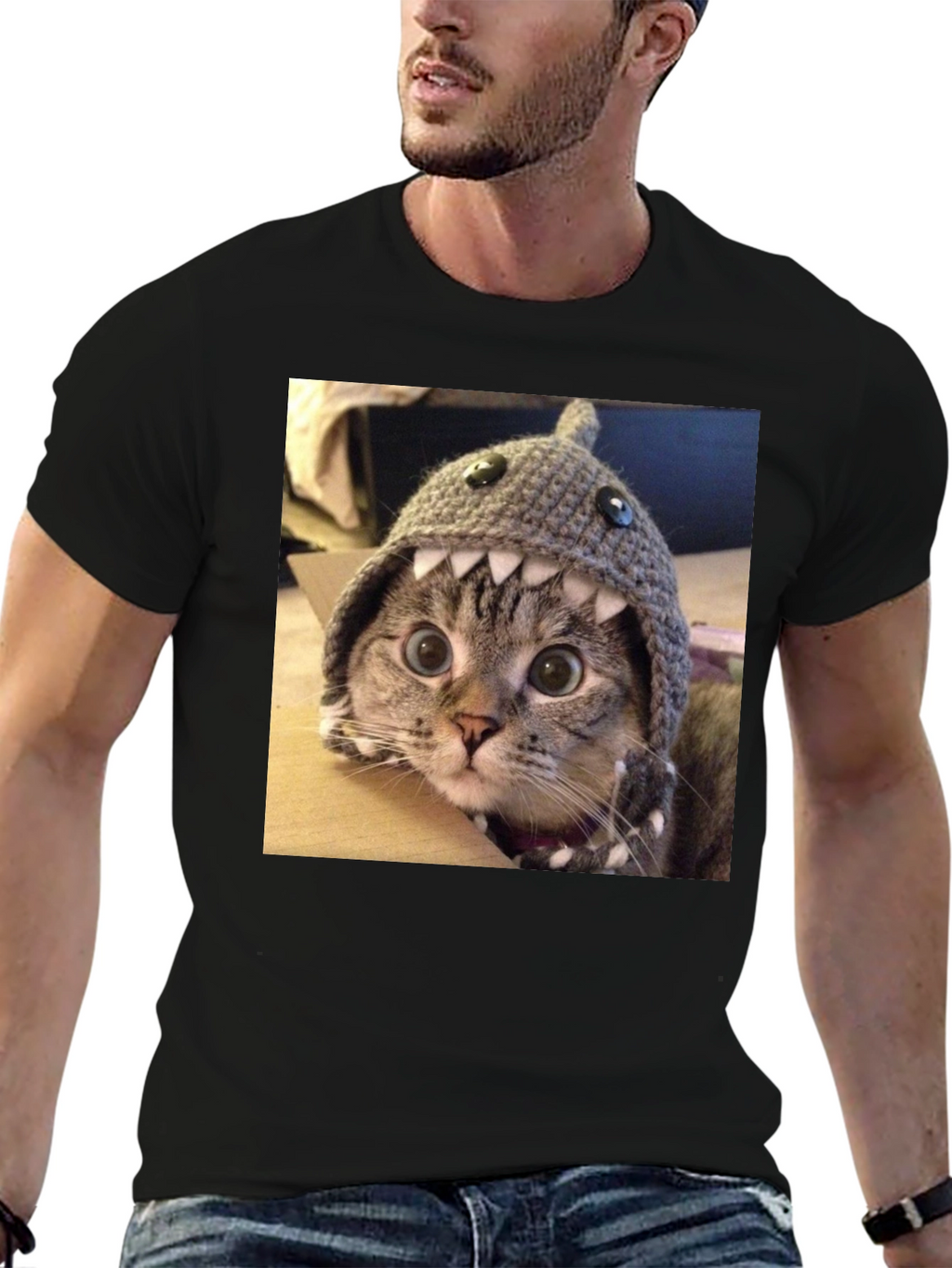 Funny Cat in Shark Hat T-Shirt
