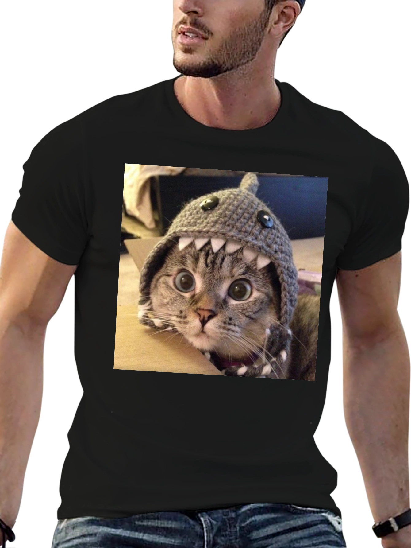 Funny Cat in Shark Hat T-Shirt