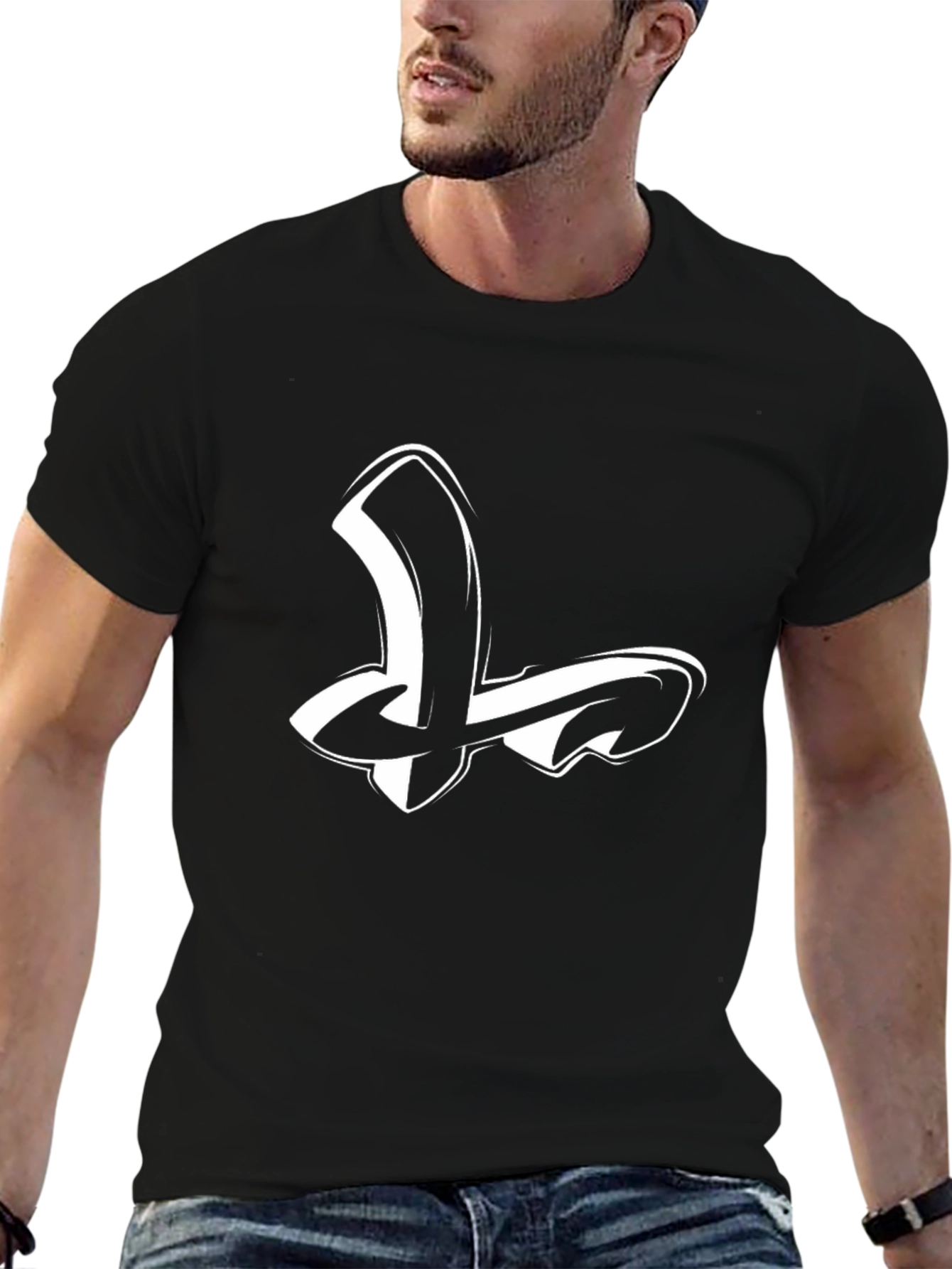 Stylish Black T-Shirt with White Graphic Design